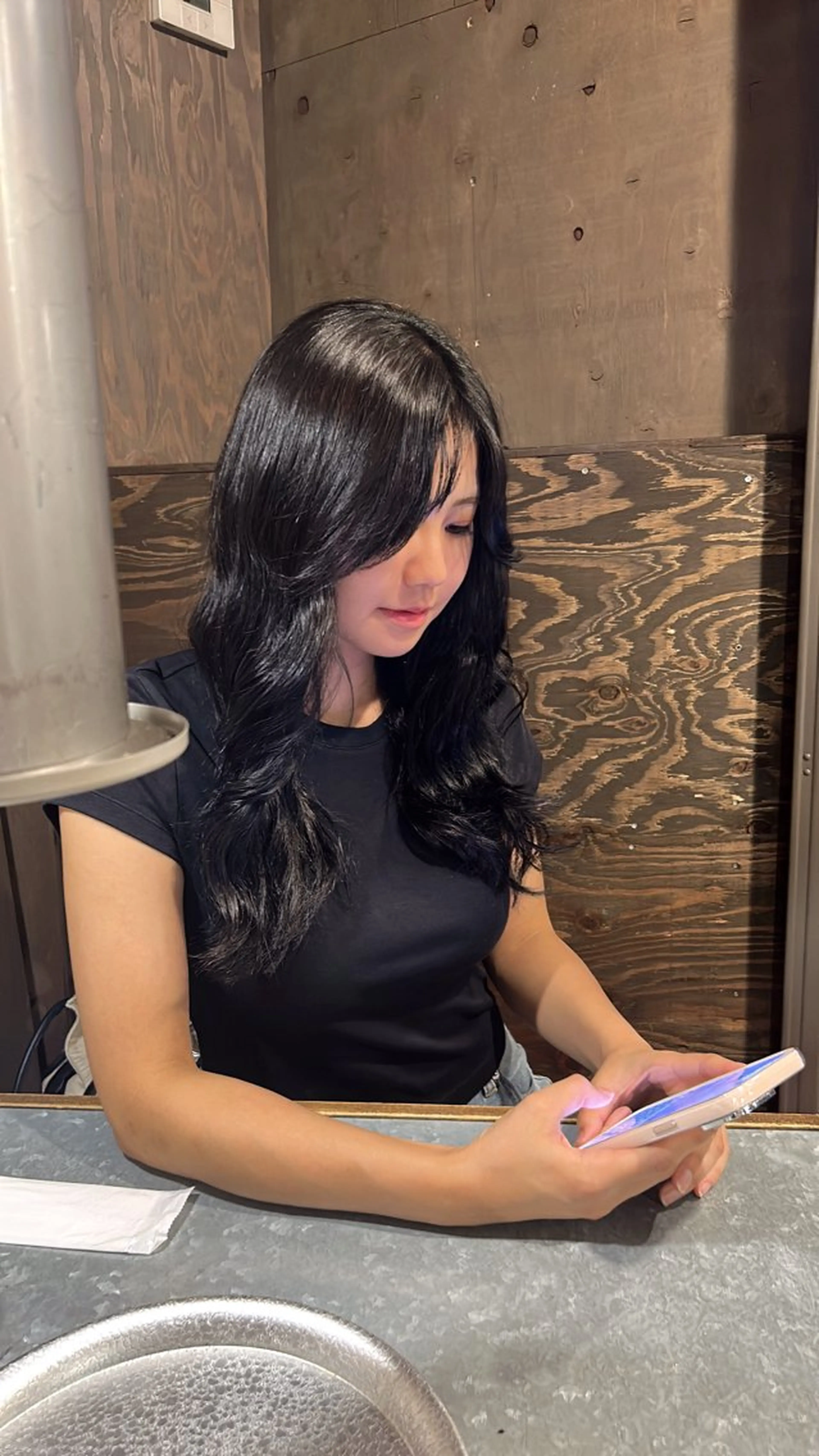 ロング カラー 黒髪 ブルーカラー ブルーブラック ヘアカラー トリートメント お支払いは現金のみ MIZUKIのヘアスタイル