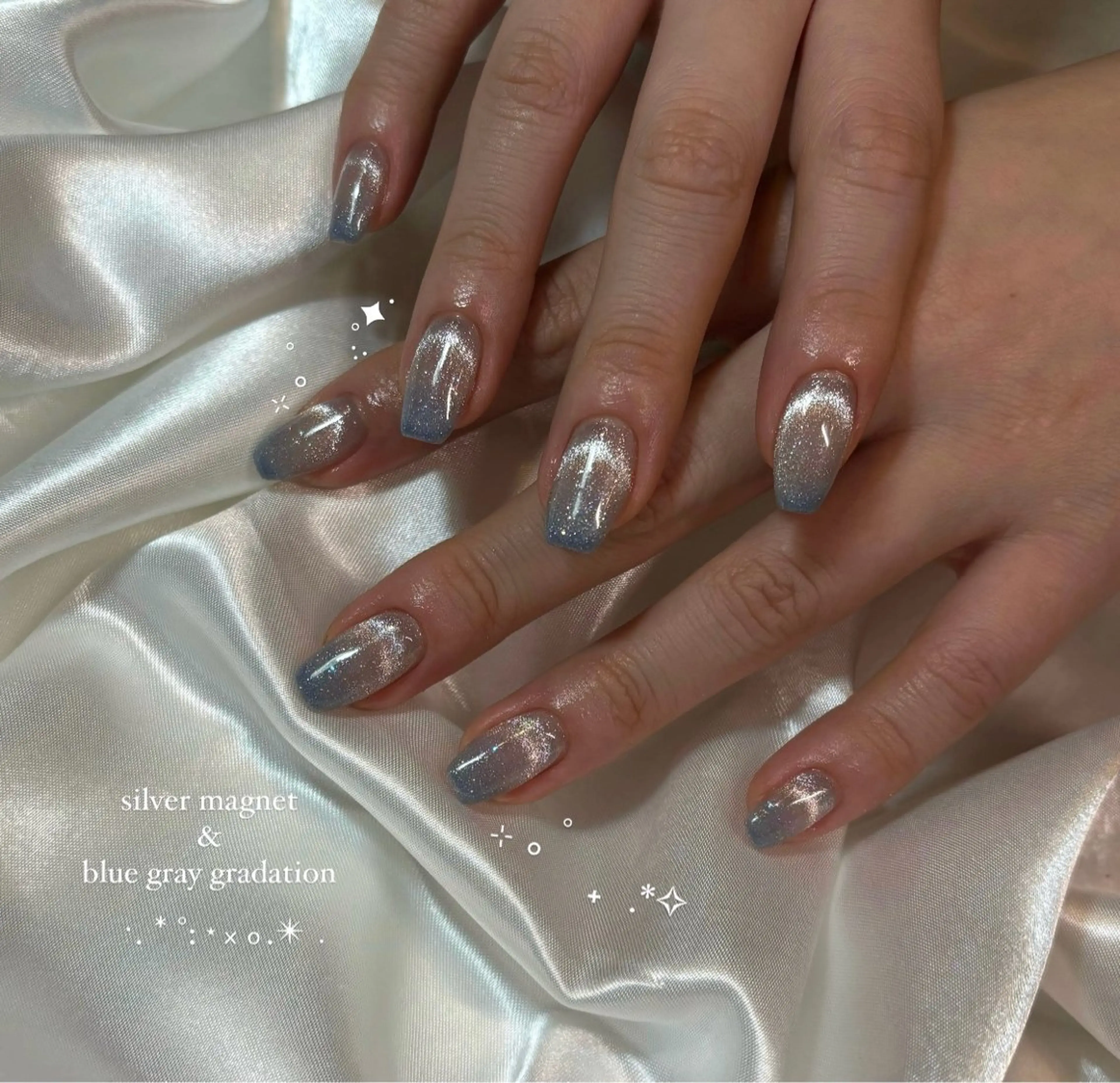 ネイル ブルー フレンチネイル グラデーション 韓国ネイル マグネットネイル 【chatnoir】 MIYUのネイルデザイン