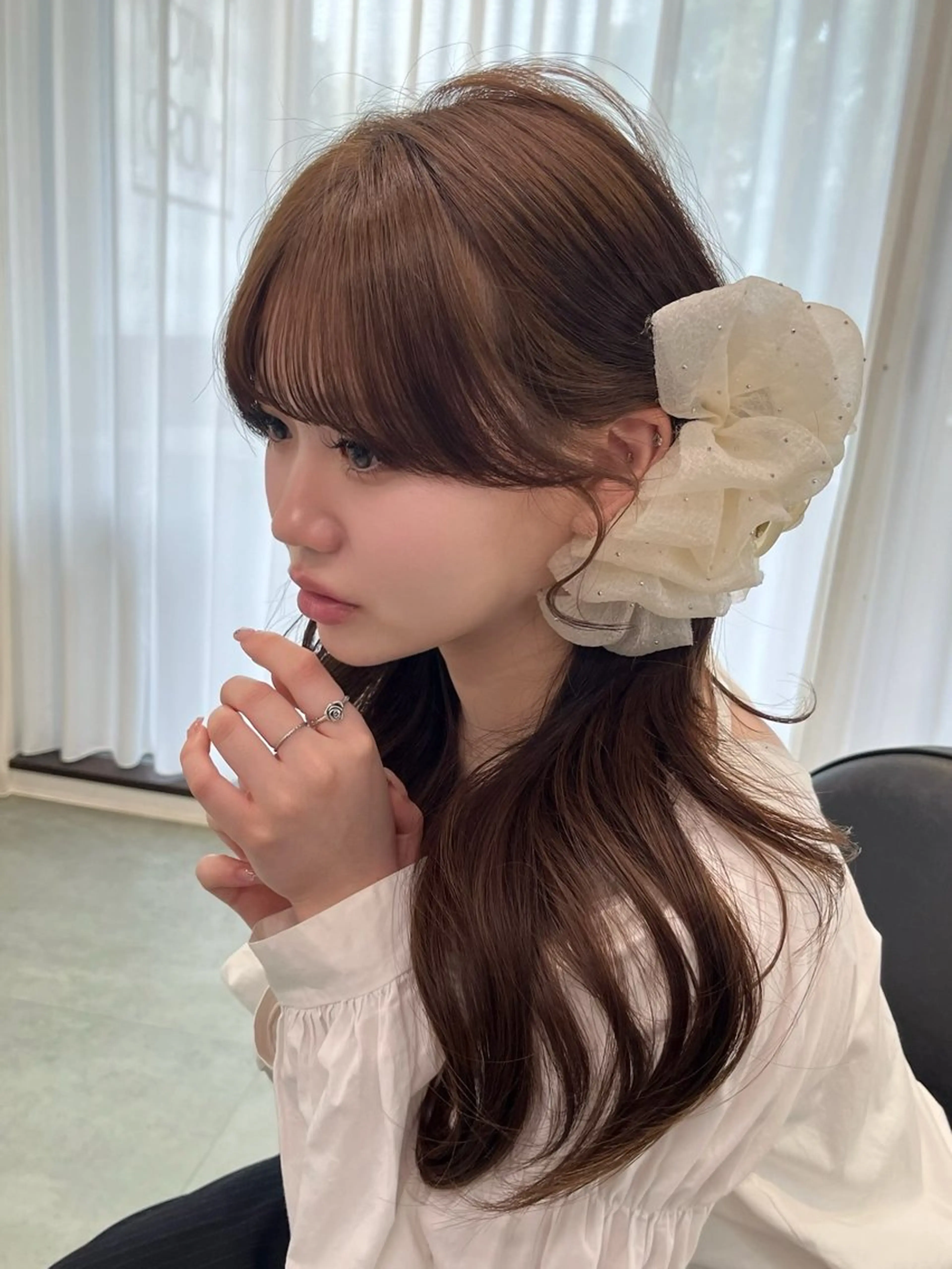 ロング カラー 透明感カラー 韓国風ヘア カット ヘアカラー トリートメント ひより福岡/韓国ヘア /艶カラー/顔周りのヘアスタイル
