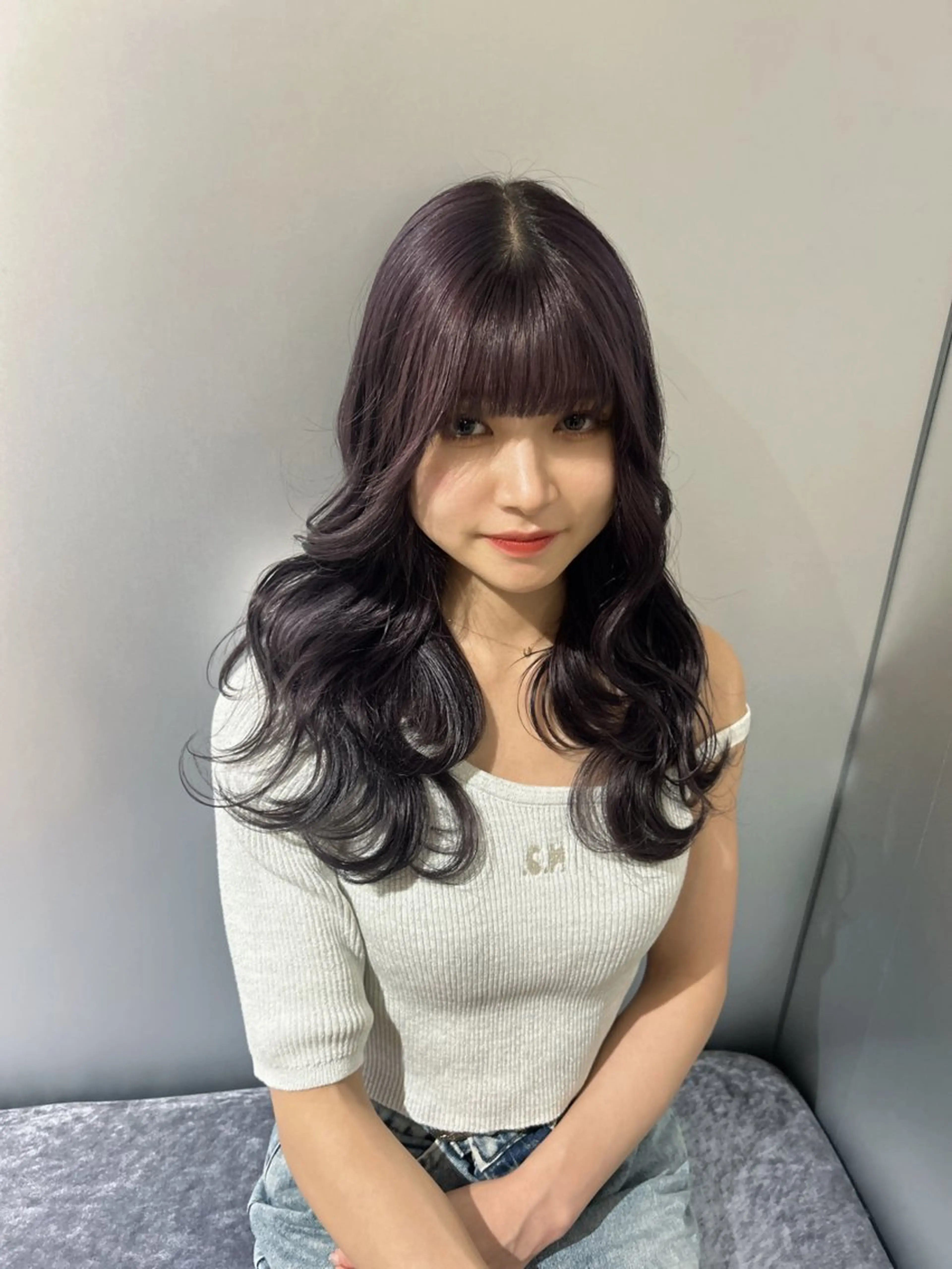 ロング カラー グレージュ ラベンダーカラー レイヤーカット/ 縮毛矯正🇰🇷早坂のヘアスタイル