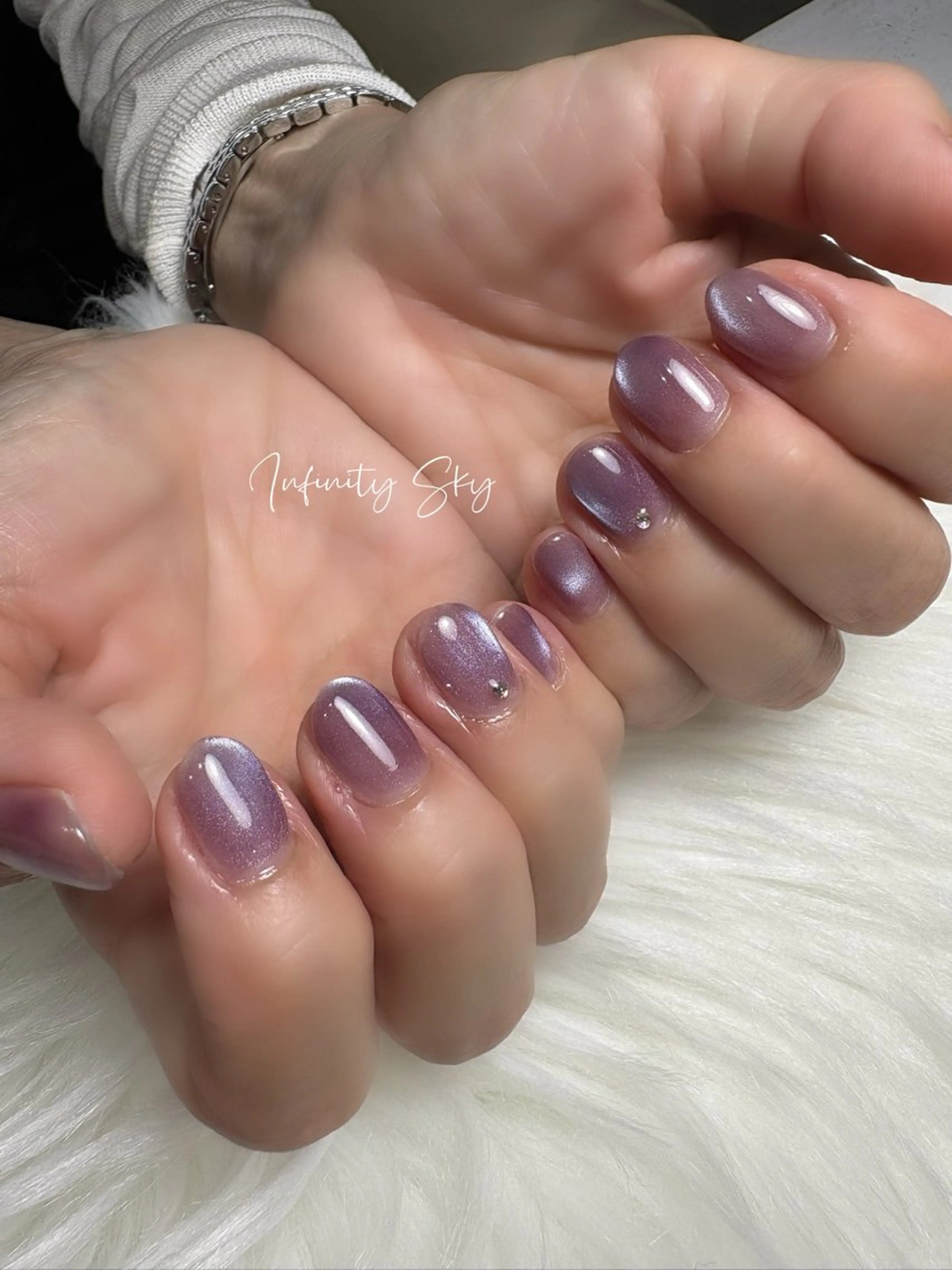 ネイル マグネットネイル ピンク パープル シンプルネイル infinity skyのネイルデザイン