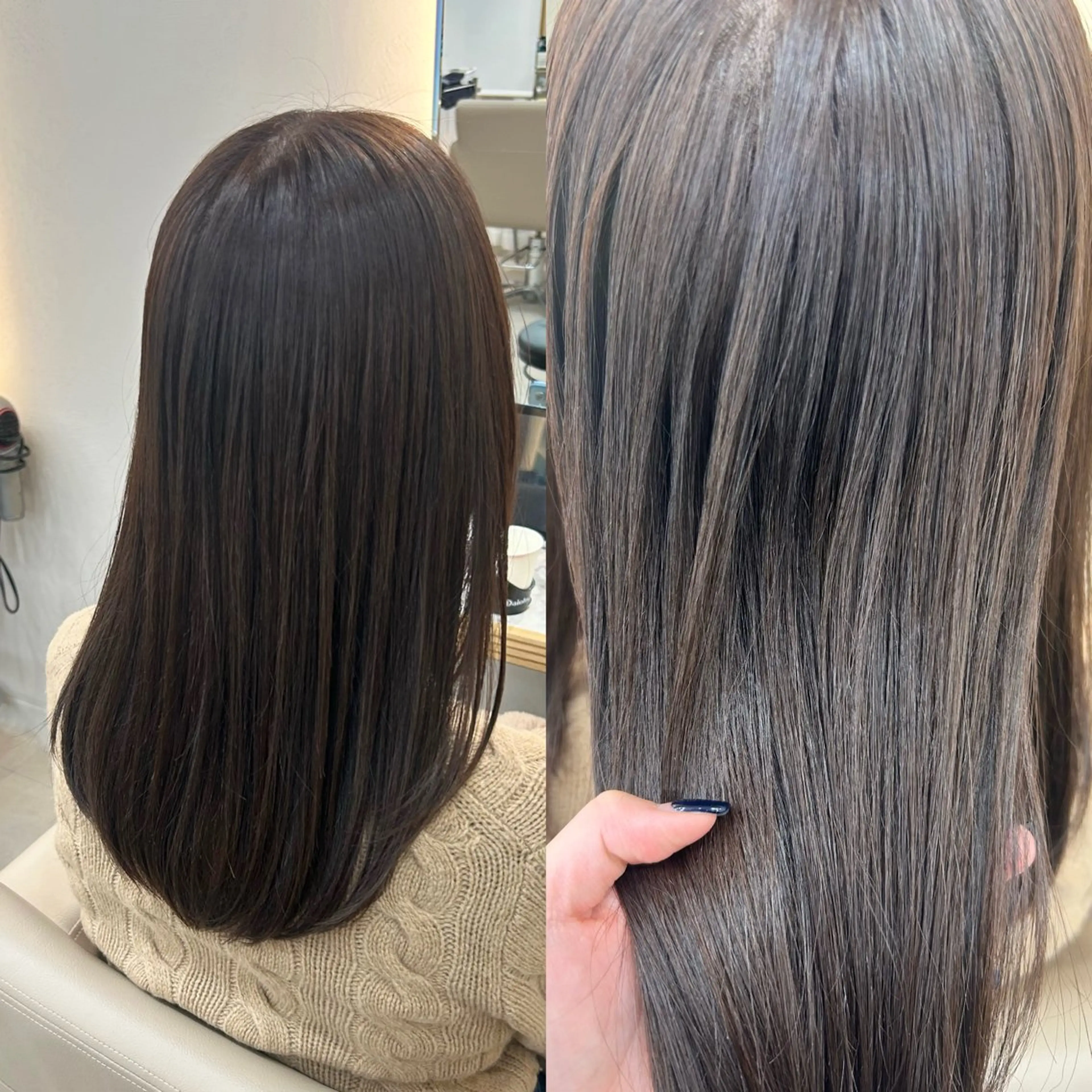 セミロング カラー カット ヘアカラー トリートメント ヘッドスパ まとまるボブ/ 顔まわりレイヤーのヘアスタイル