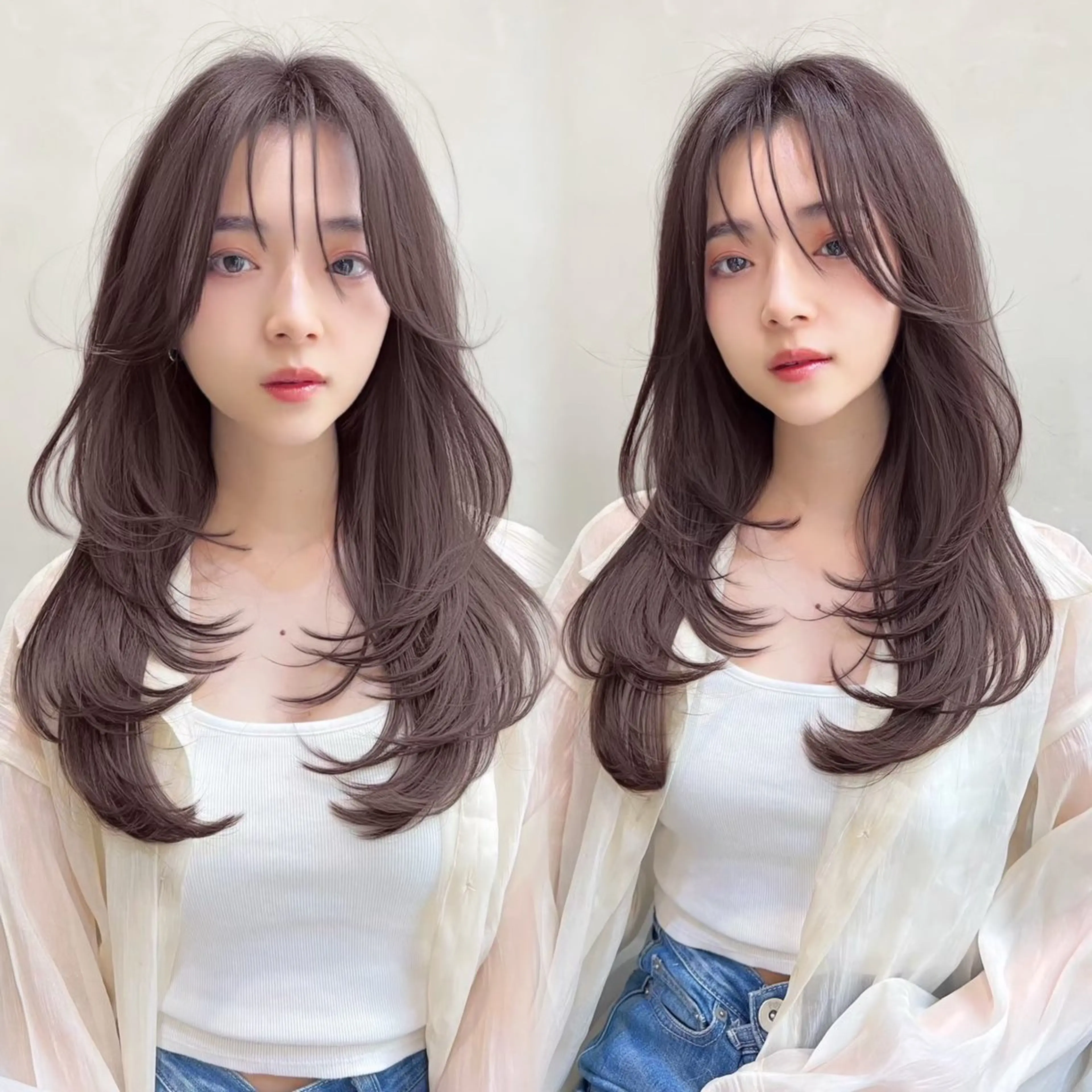 ロング カラー カット ヘアカラー トリートメント 韓国ヘア/髪質改善/ レイヤー/ブラウンのヘアスタイル