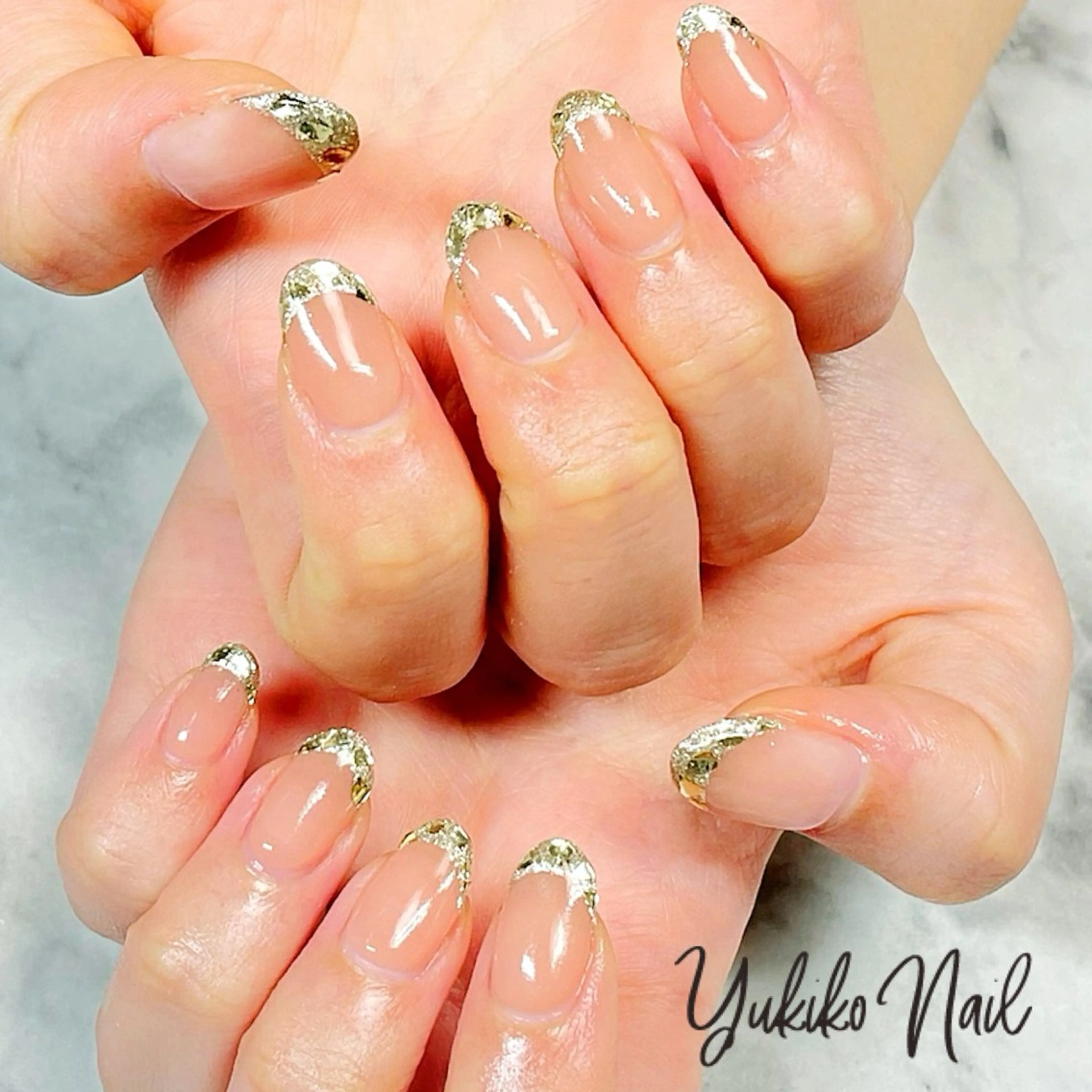 ネイル フレンチネイル ガラスフレンチ キラキラネイル シンプルネイル ブライダルネイル ハンドネイル ユキコ ネイルのネイルデザイン