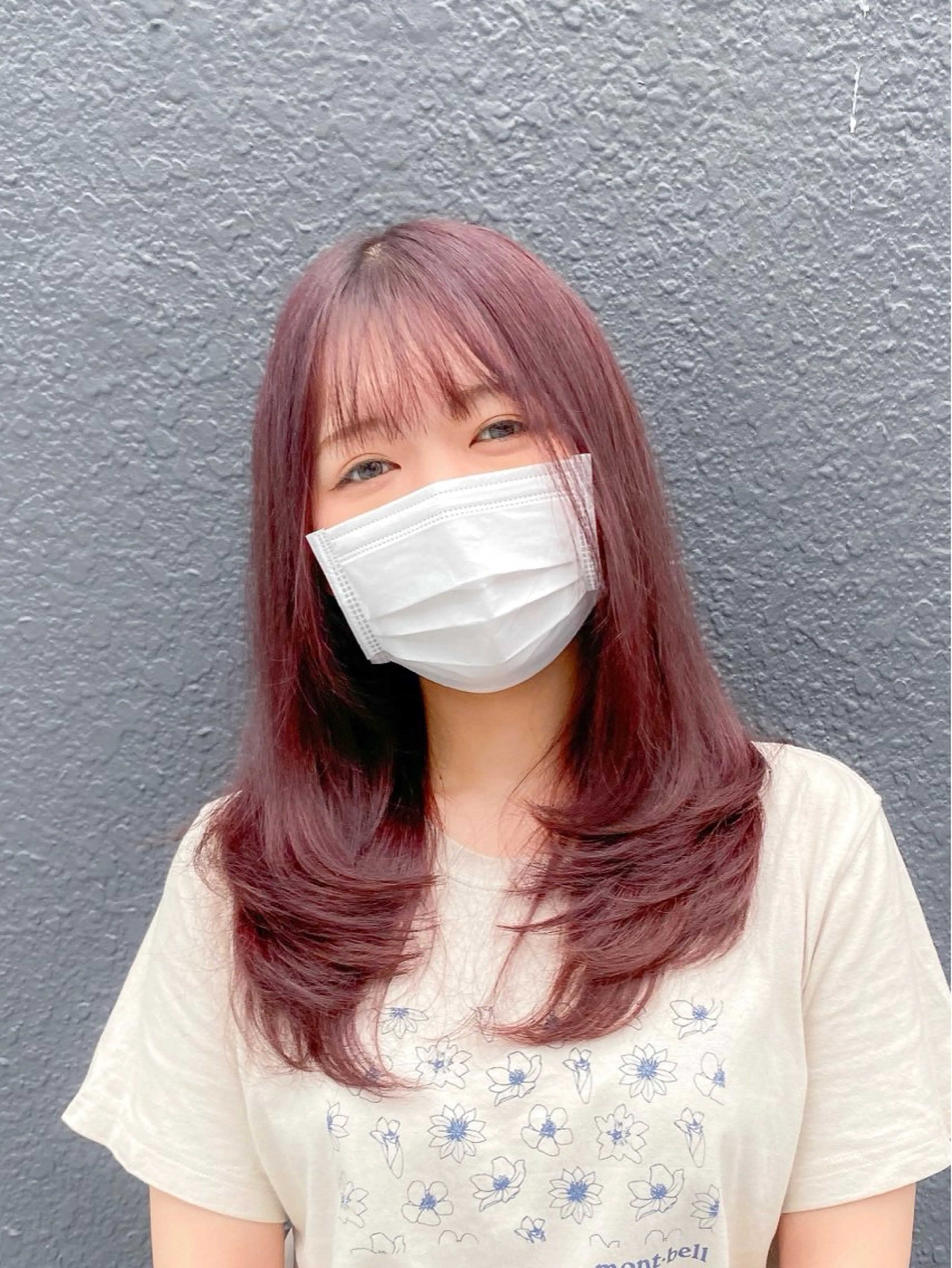 セミロング カラー ハイトーンカラー ピンクカラー レイヤーカット カット 三宅健太/レイヤー/ ボブ/透明感カラーのヘアスタイル