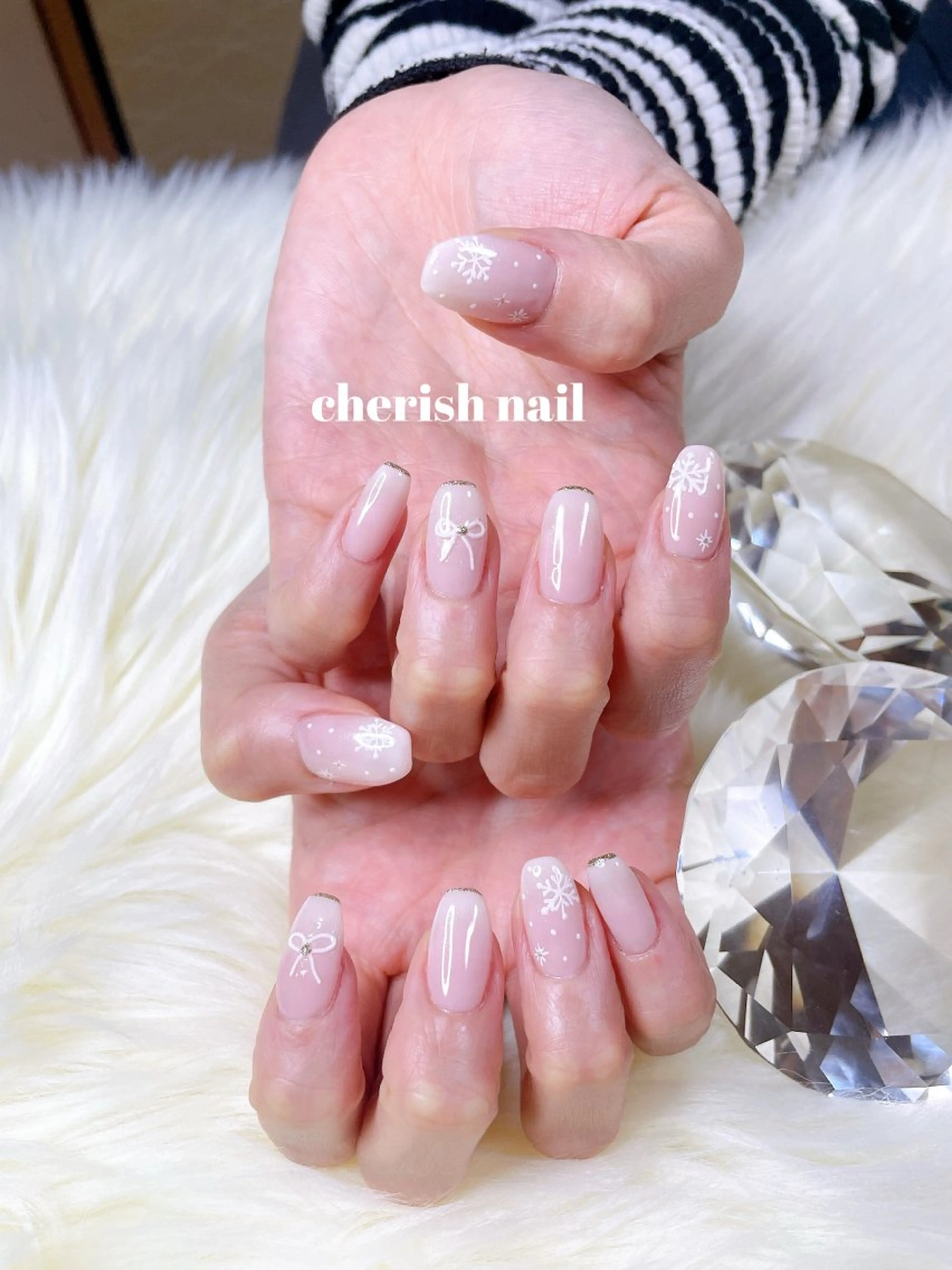 ネイル アートネイル フレンチネイル グラデーション 冬ネイル ハンドネイル cherish nailのネイルデザイン