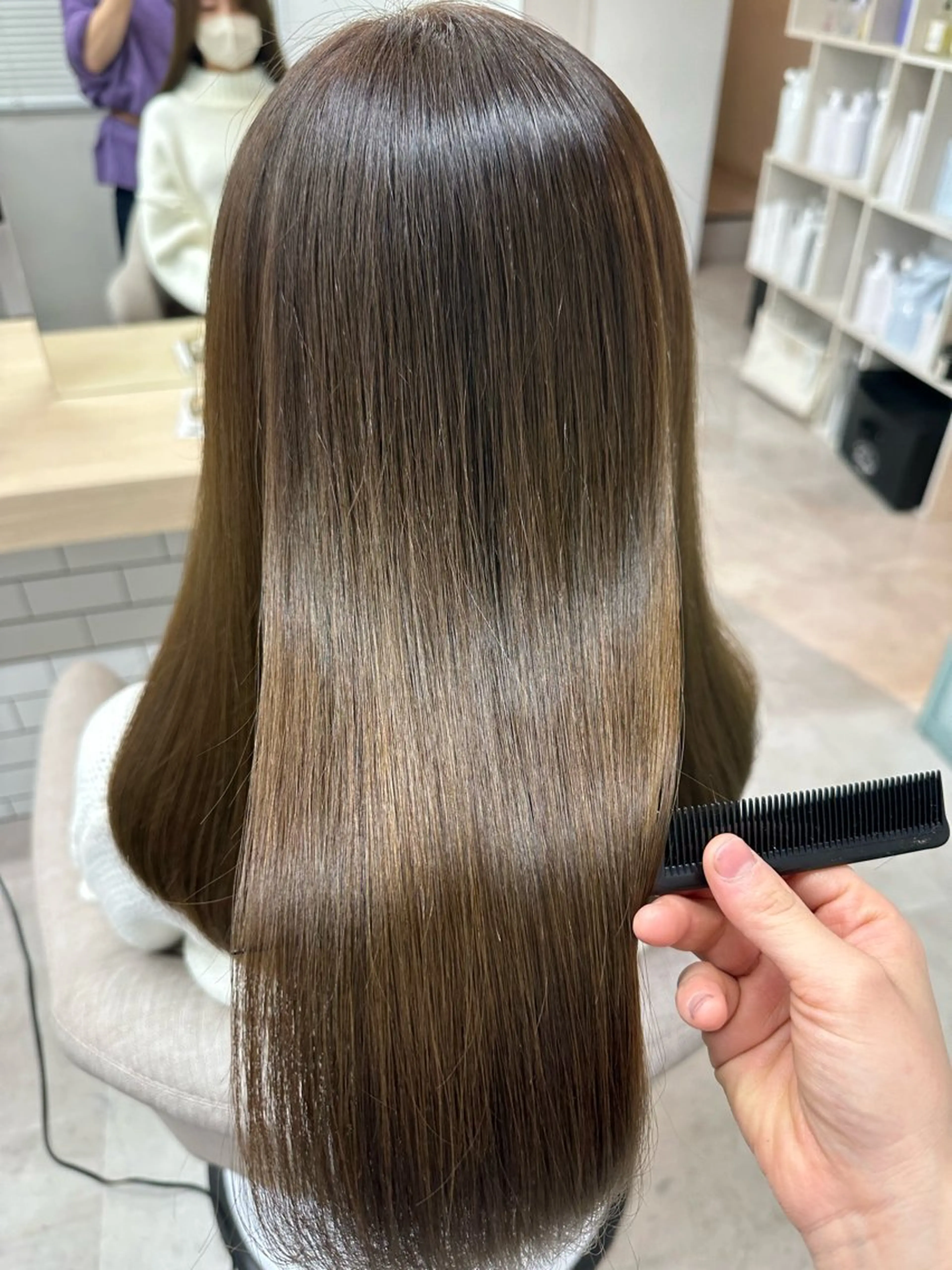 ミディアム カラー パーマ カット ヘアカラー トリートメント 韓国ヘア🖤 YURINAのヘアスタイル