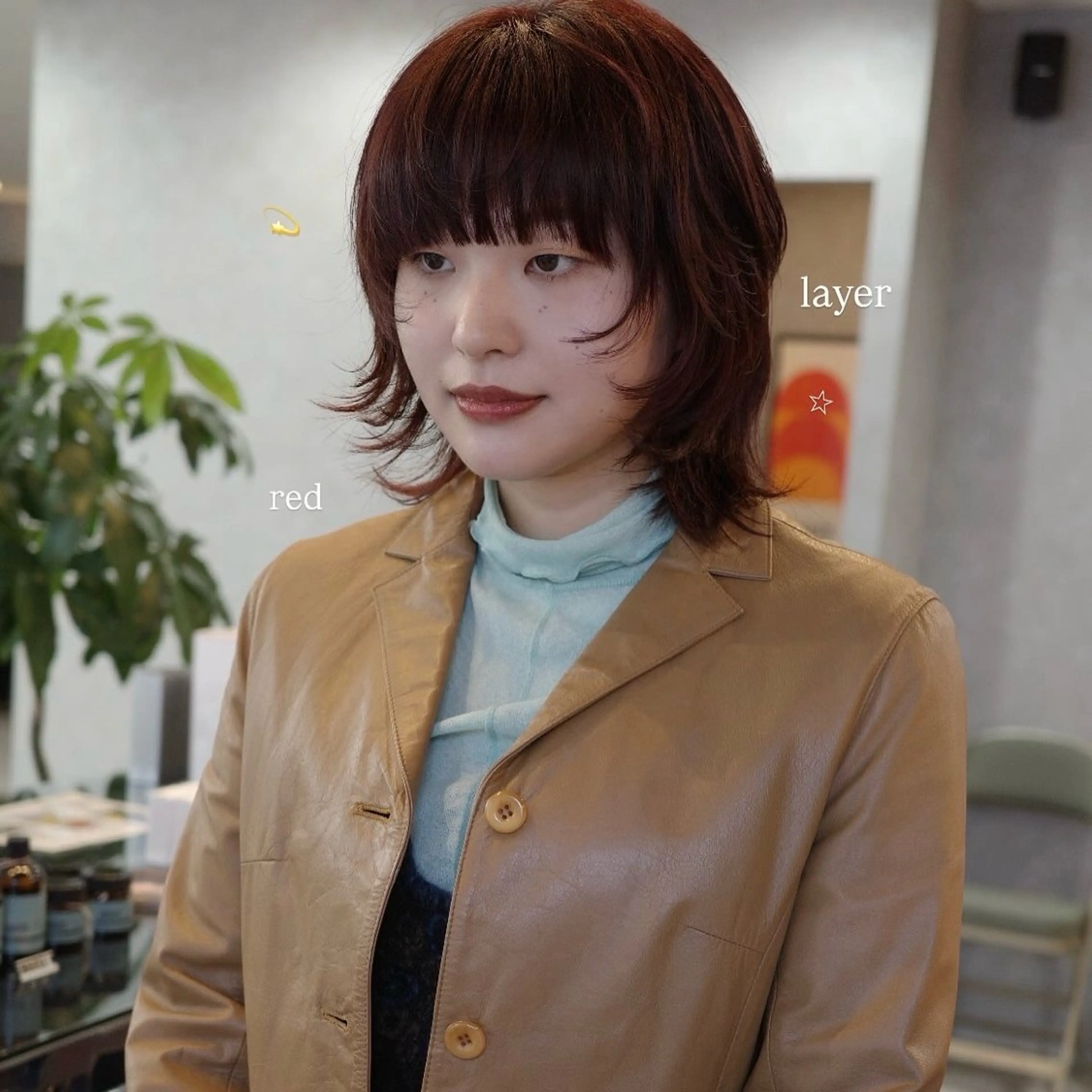 ミディアム カラー レッドカラー レイヤーカット arisa/暖色 /伏見/レイヤーのヘアスタイル