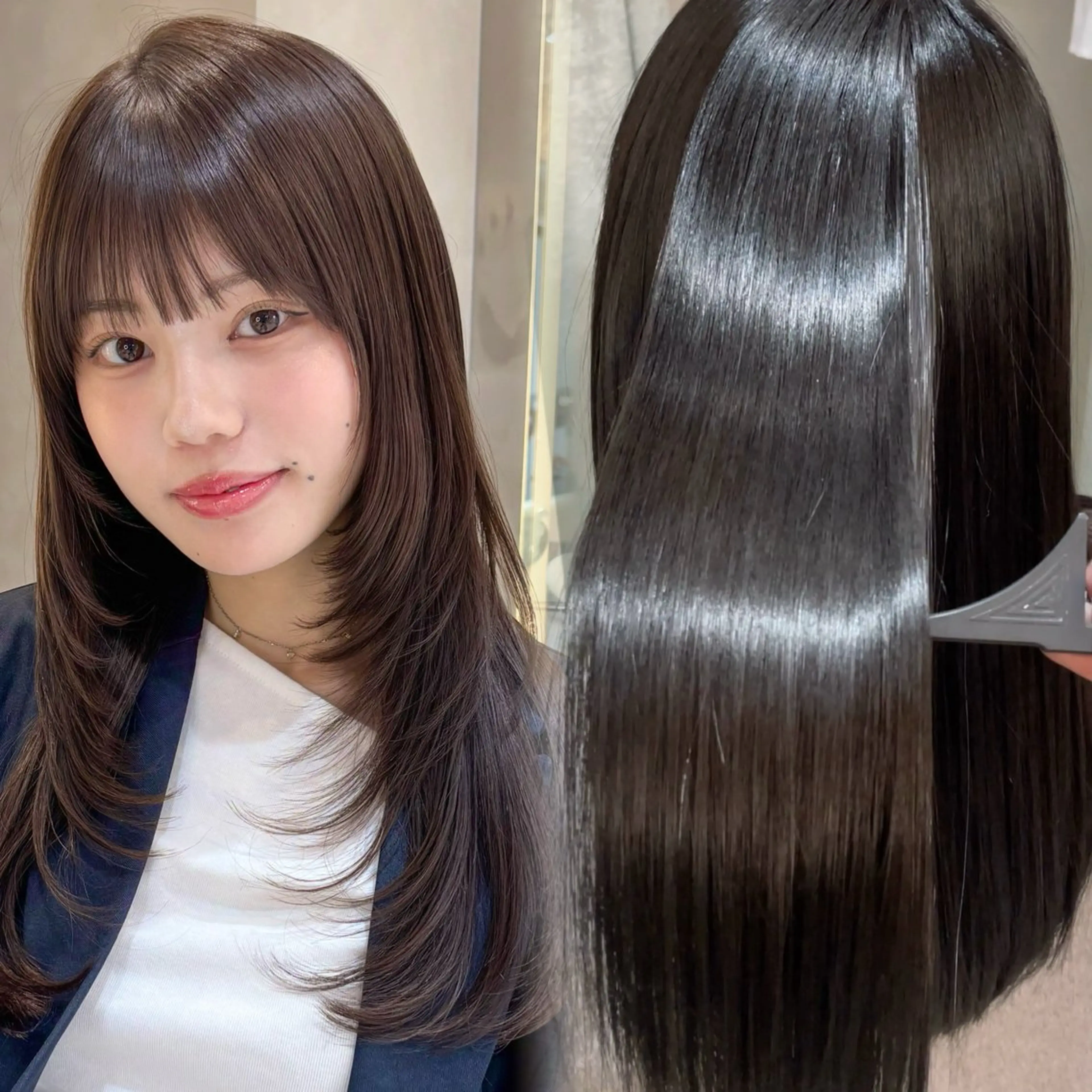 ロング カラー 透明感カラー レイヤーカット 縮毛矯正 カット ヘアカラー 縮毛矯正 トリートメント 韓国レイヤー🇰🇷 /縮毛矯正💎/月音のヘアスタイル