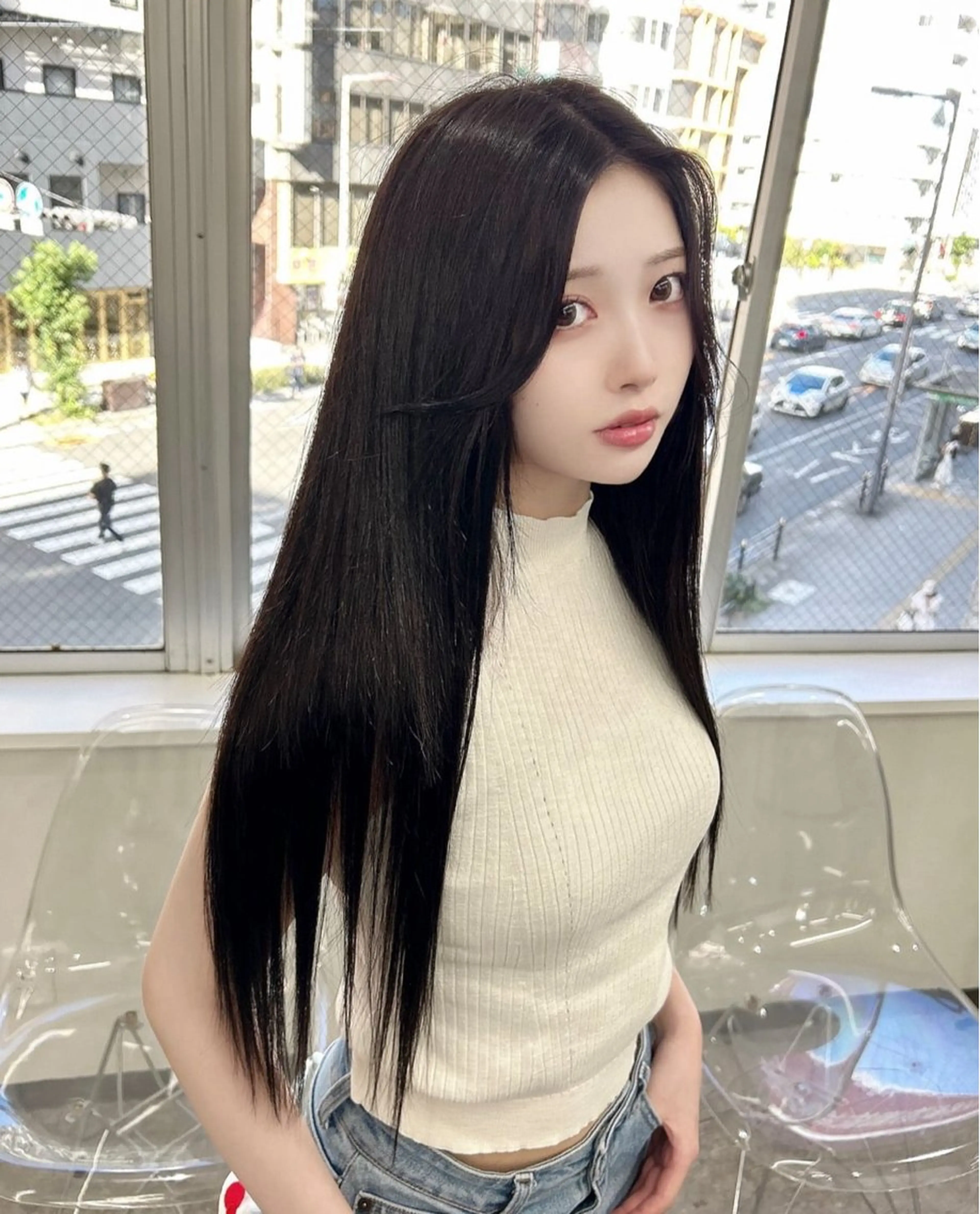 ロング カラー ブラウンカラー ダークブラウン エクステ ヘアカラー エクステ nanaka 🤍韓国ワンホンヘアのヘアスタイル