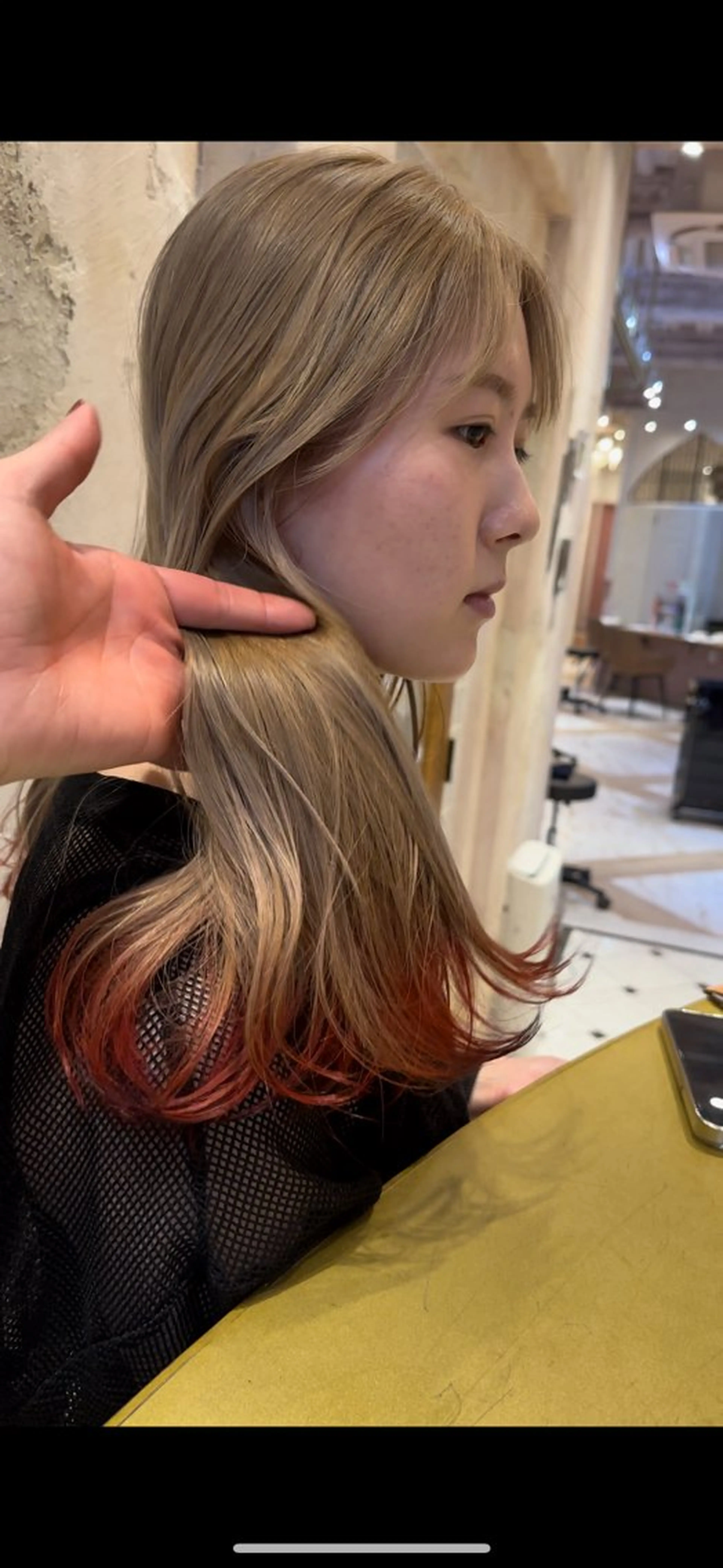 ミディアム ヘアカラー トリートメント ブリーチなしダブル カラー縮毛矯正　下野のヘアスタイル