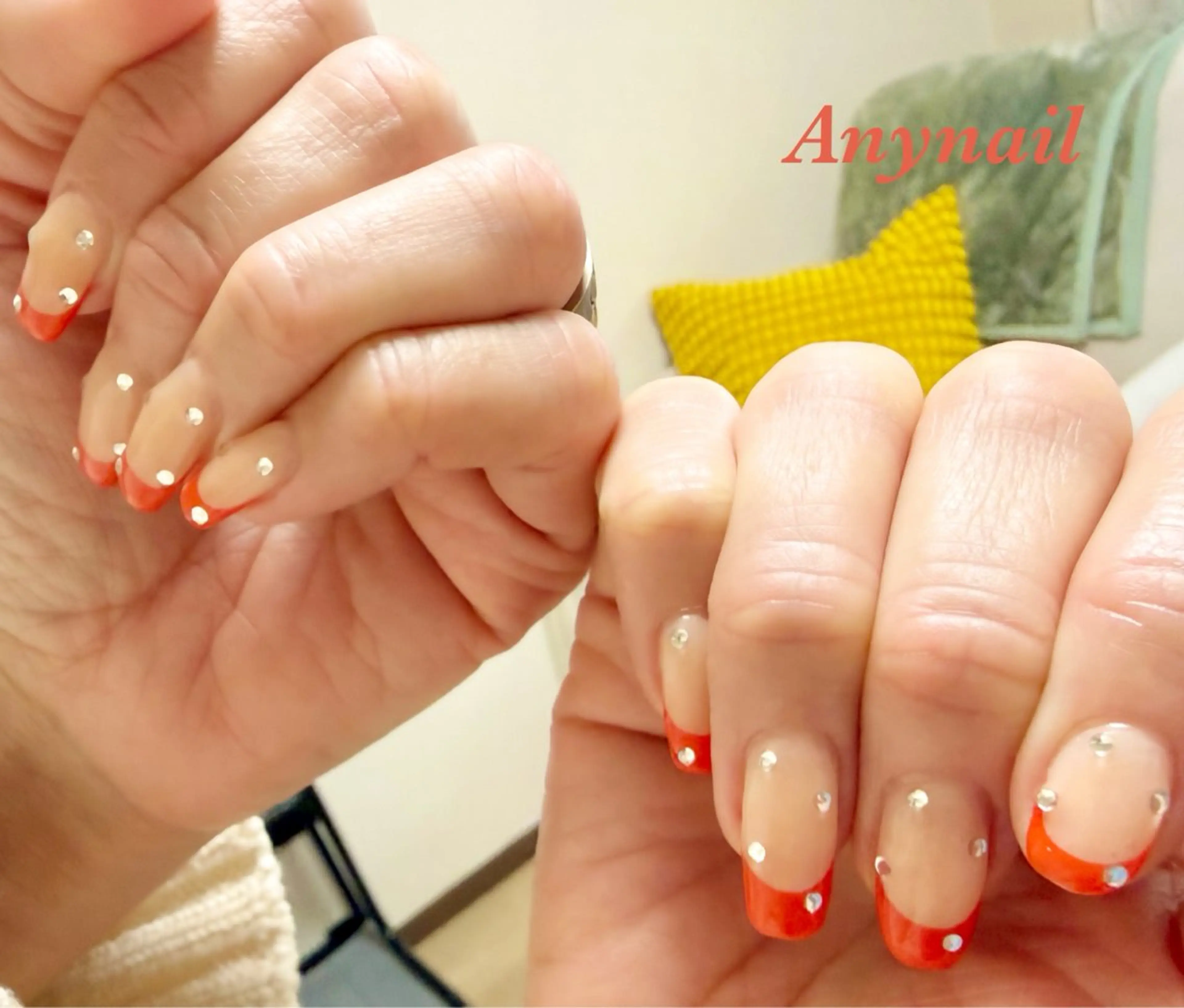 ネイル ブルー フレンチネイル 赤色 ハンドネイル 岩澤 恵子のネイルデザイン