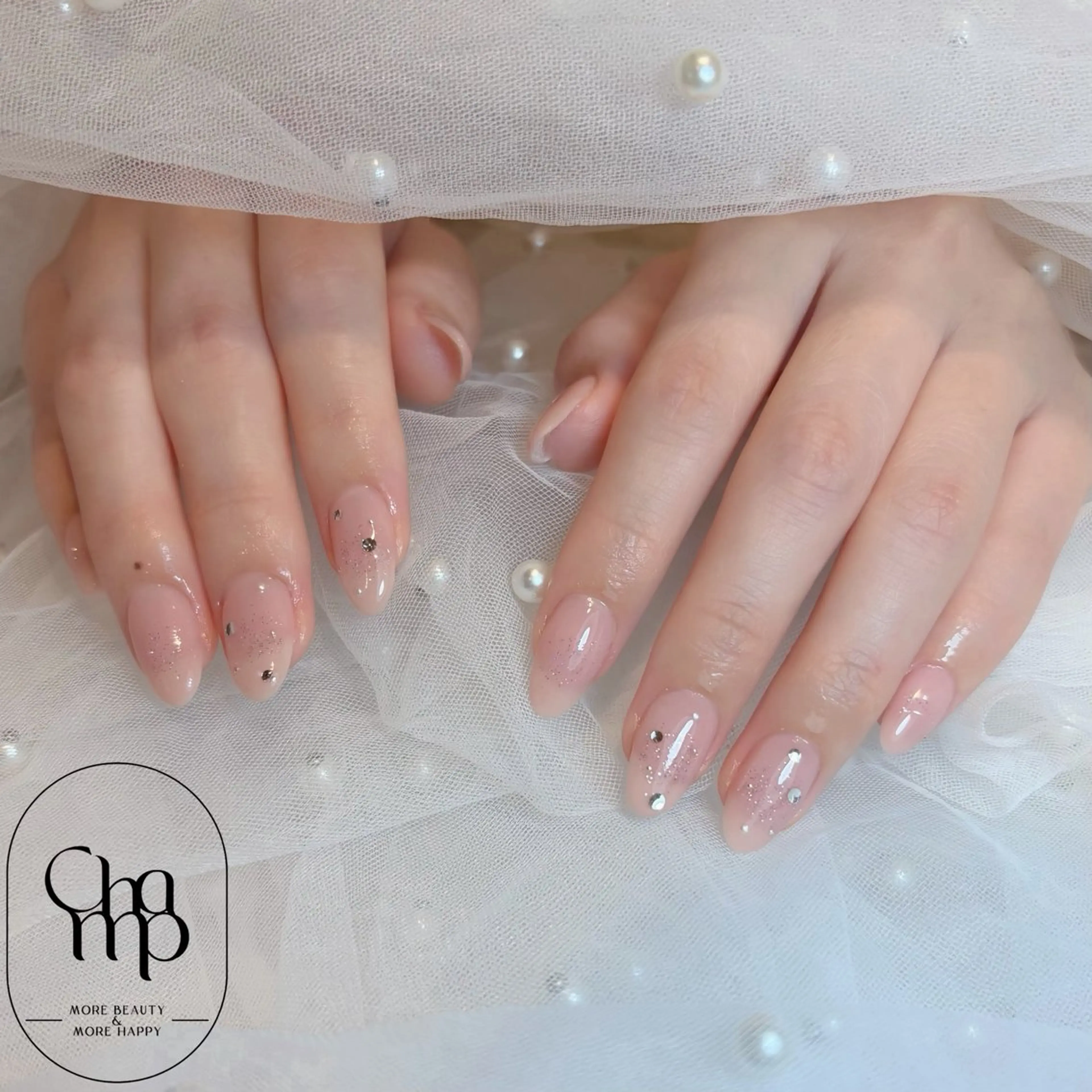 ネイル ラメ(グリッター) オフィスネイル ワンカラーネイル ピンク シンプルネイル ハンドネイル Champ瓢箪山店 つかもとのネイルデザイン