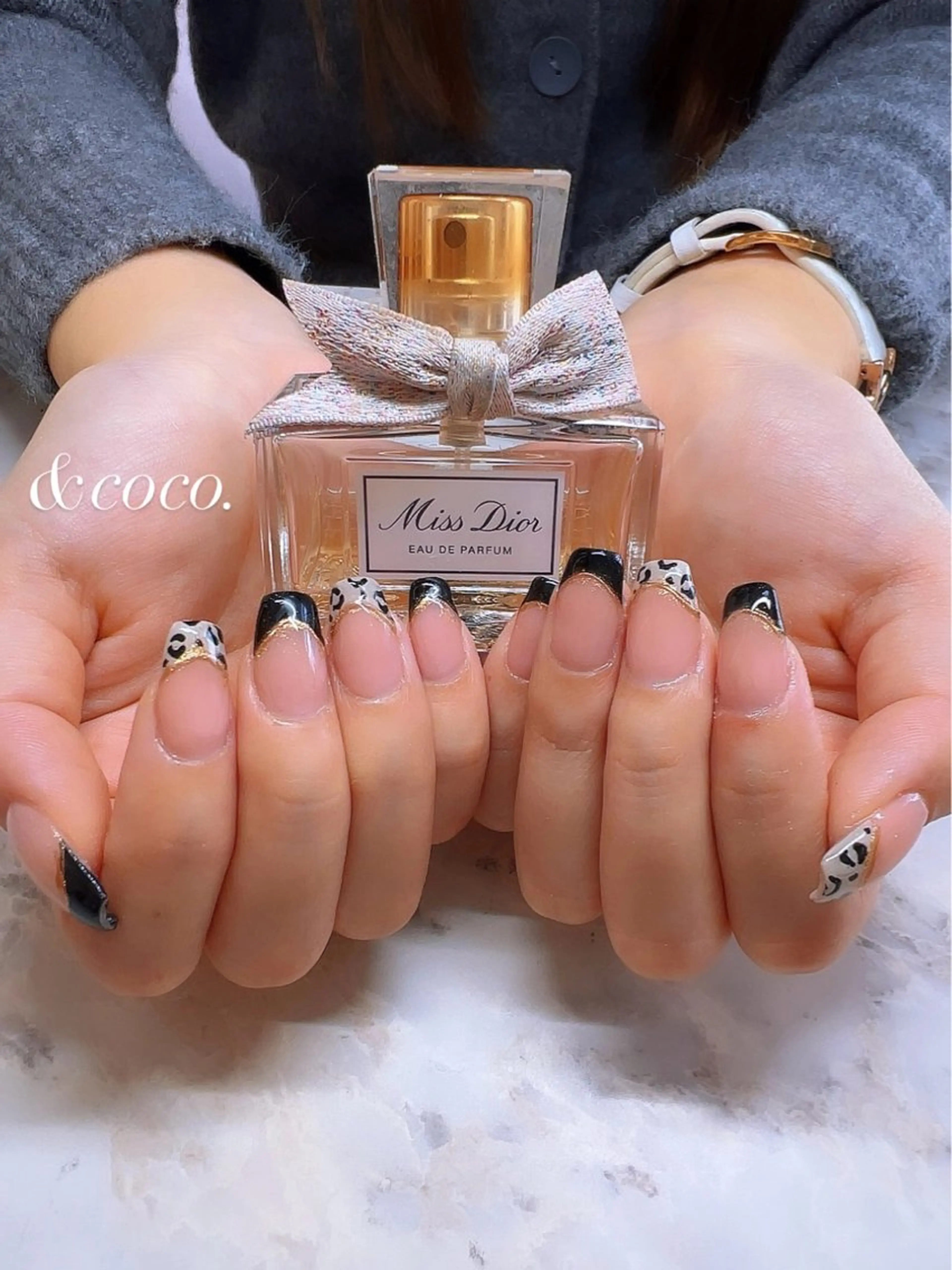 ネイル アニマル柄 フレンチネイル ＆ coco.のネイルデザイン