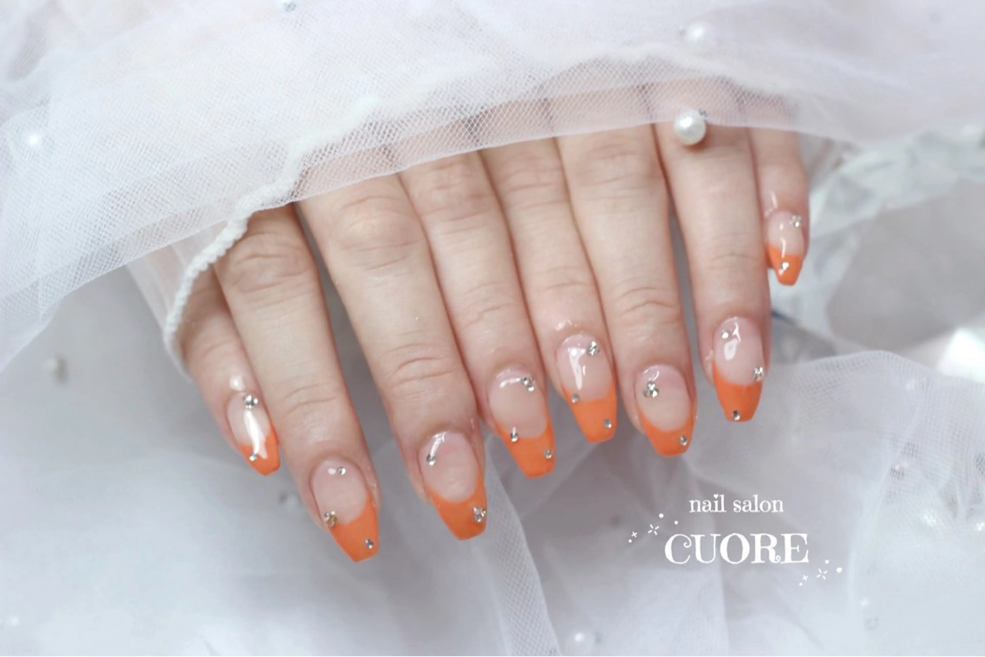 ネイル フレンチネイル オレンジ 夏ネイル ハンドネイル nail salon CUOREのネイルデザイン