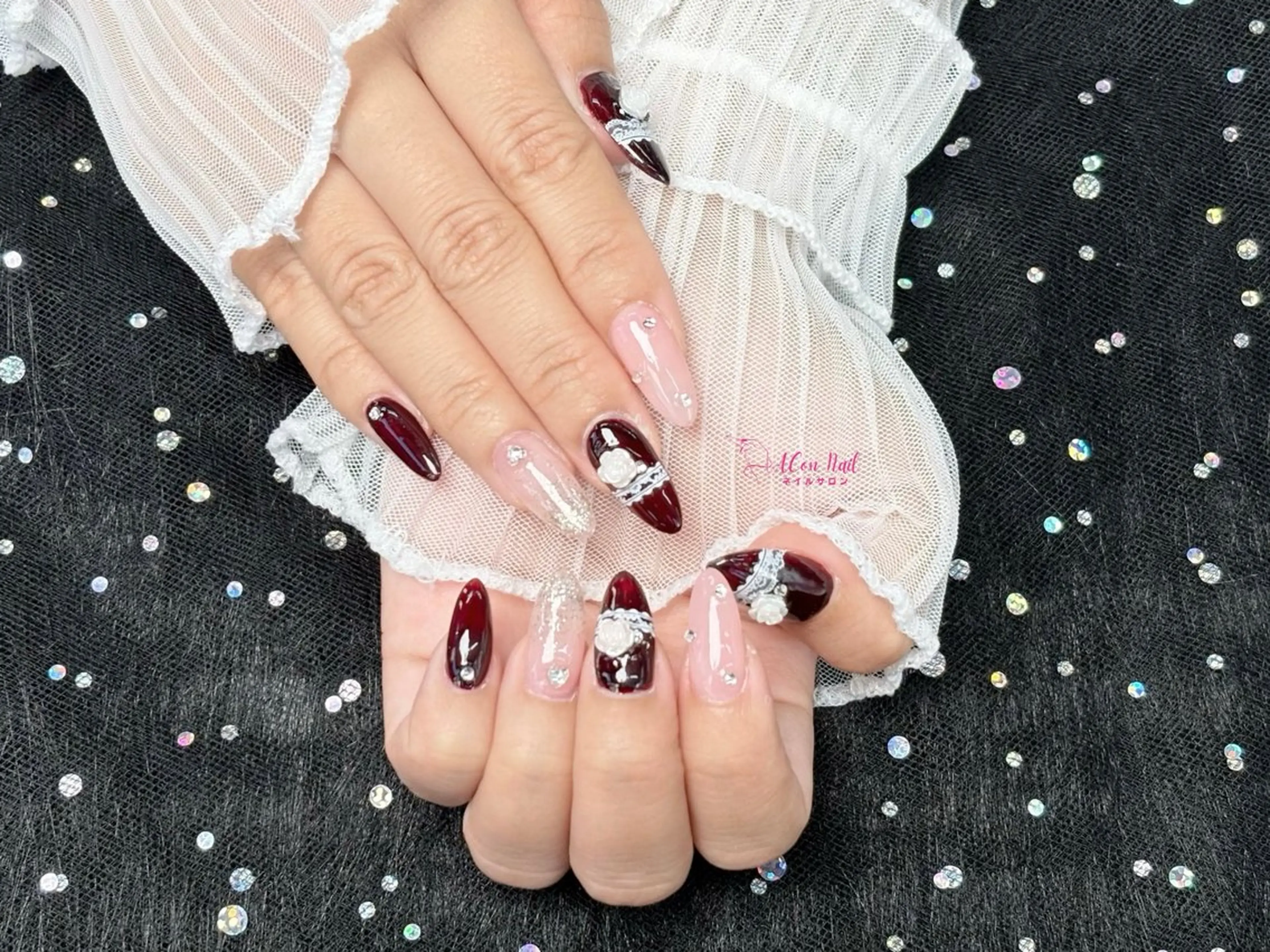 ネイル 桜ネイル 長さ出し フラワーネイル フレンチネイル ジェルネイル ハンドネイル ACon NailSalonのネイルデザイン