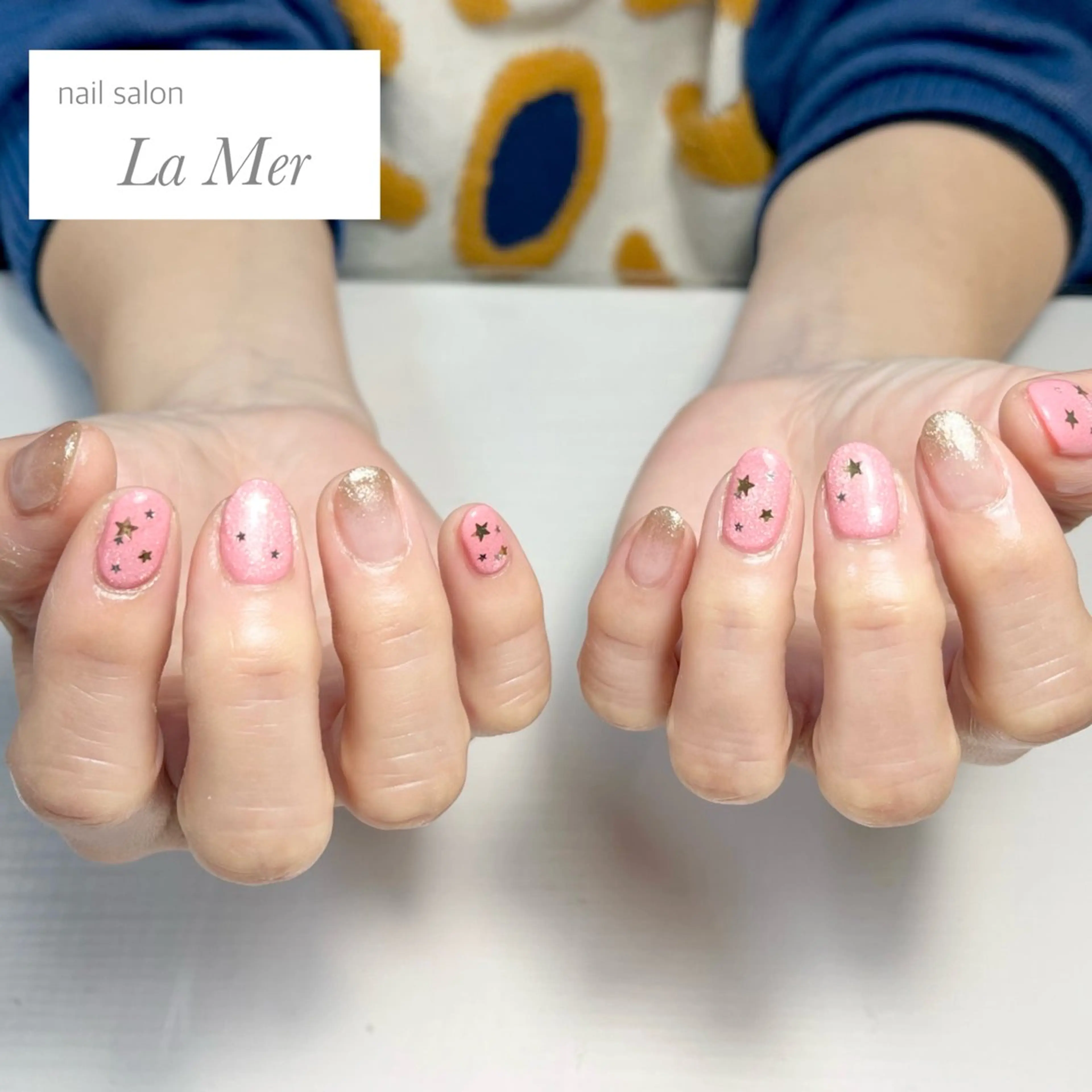 ネイル ゴールド グラデーション マグネットネイル ピンク 春ネイル ハンドネイル nailsalon La Merのネイルデザイン
