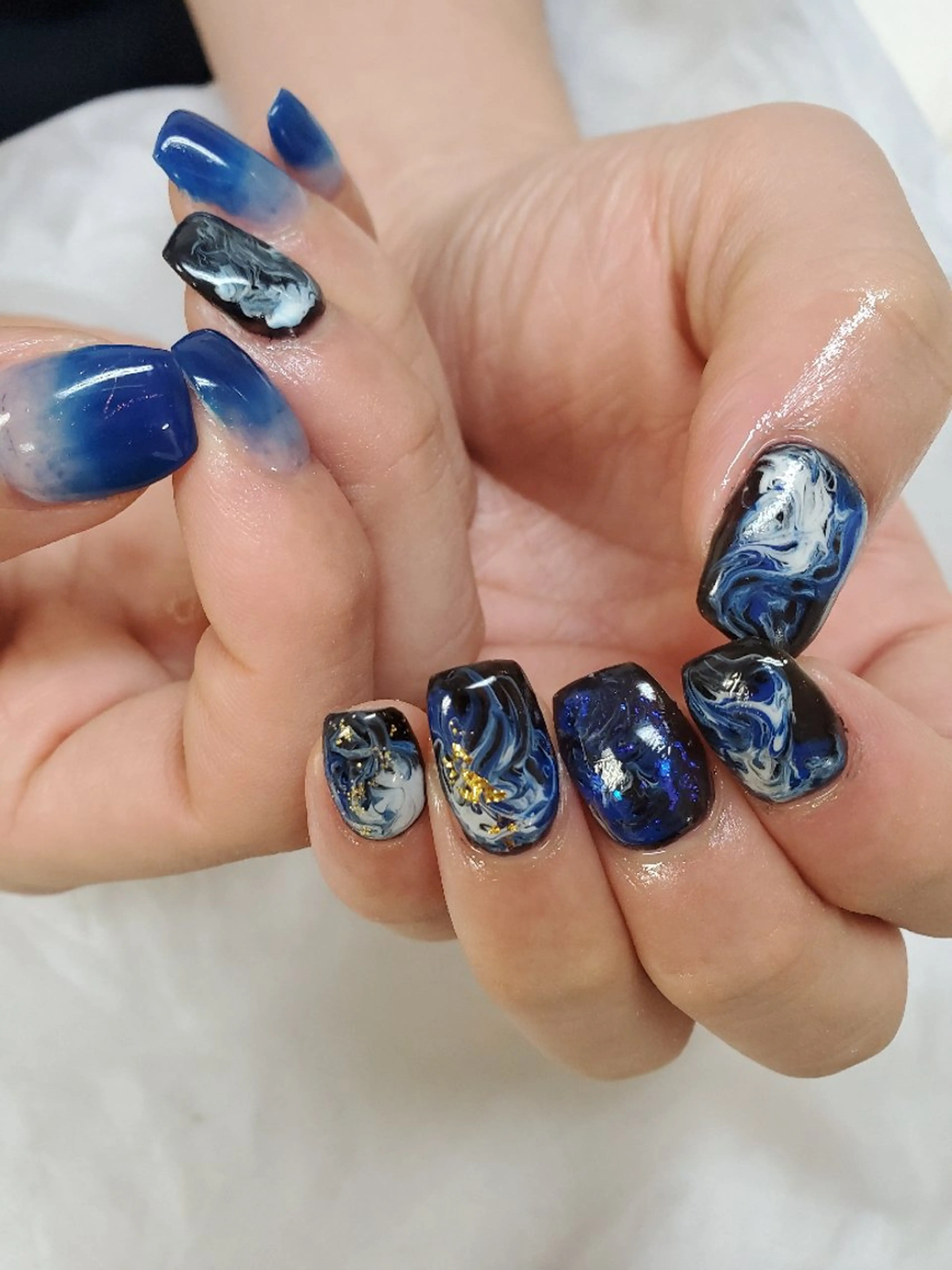 ネイル グラデーション 大理石ネイル(マーブル) メンズネイル ネイビー Nail 🌱TSUBASAのネイルデザイン