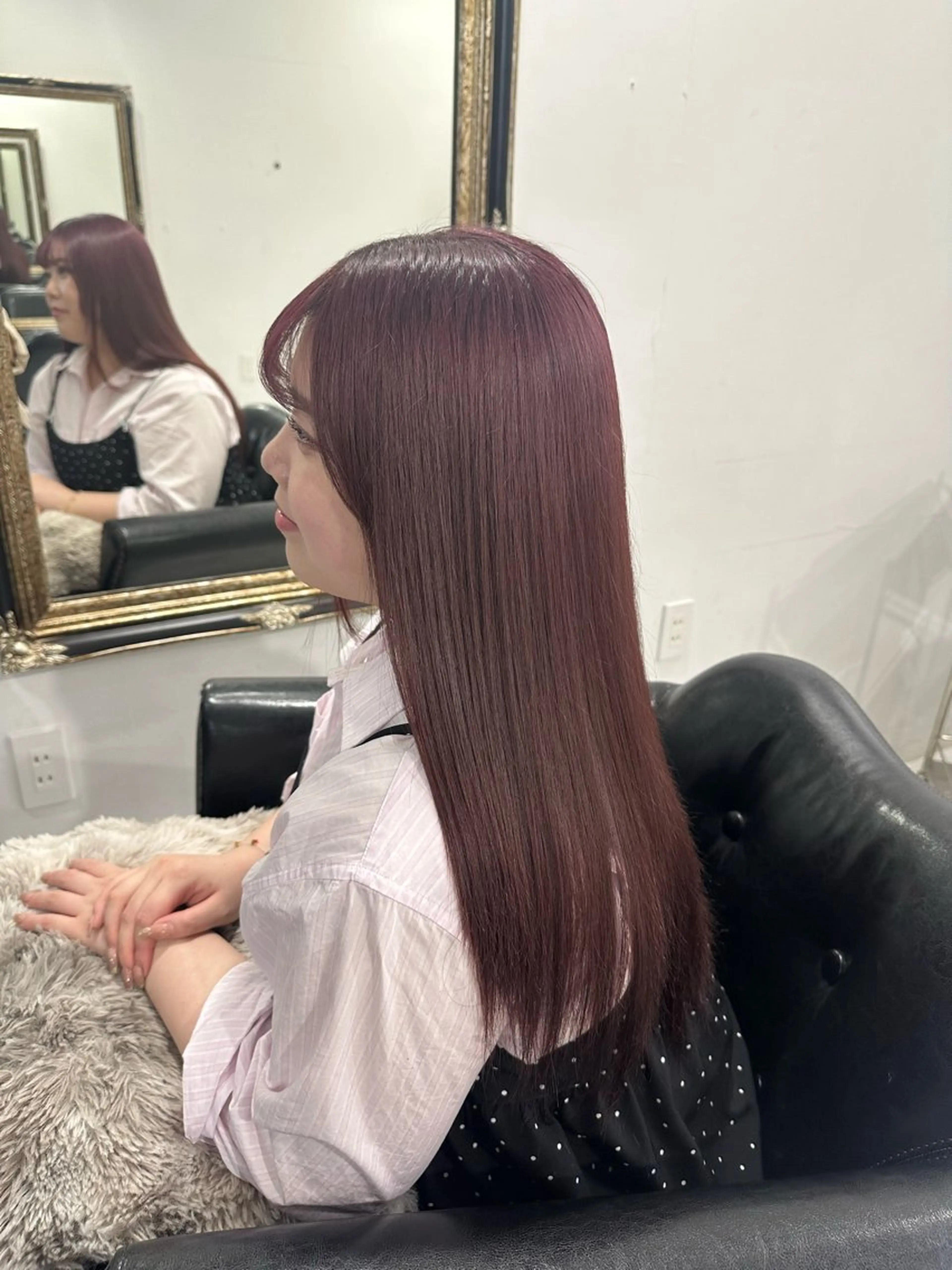 ロング カラー ブラウンカラー ピンクカラー ピンクブラウン カット ヘアカラー 岡崎/レイヤーカット ／縮毛矯正/美髪のヘアスタイル