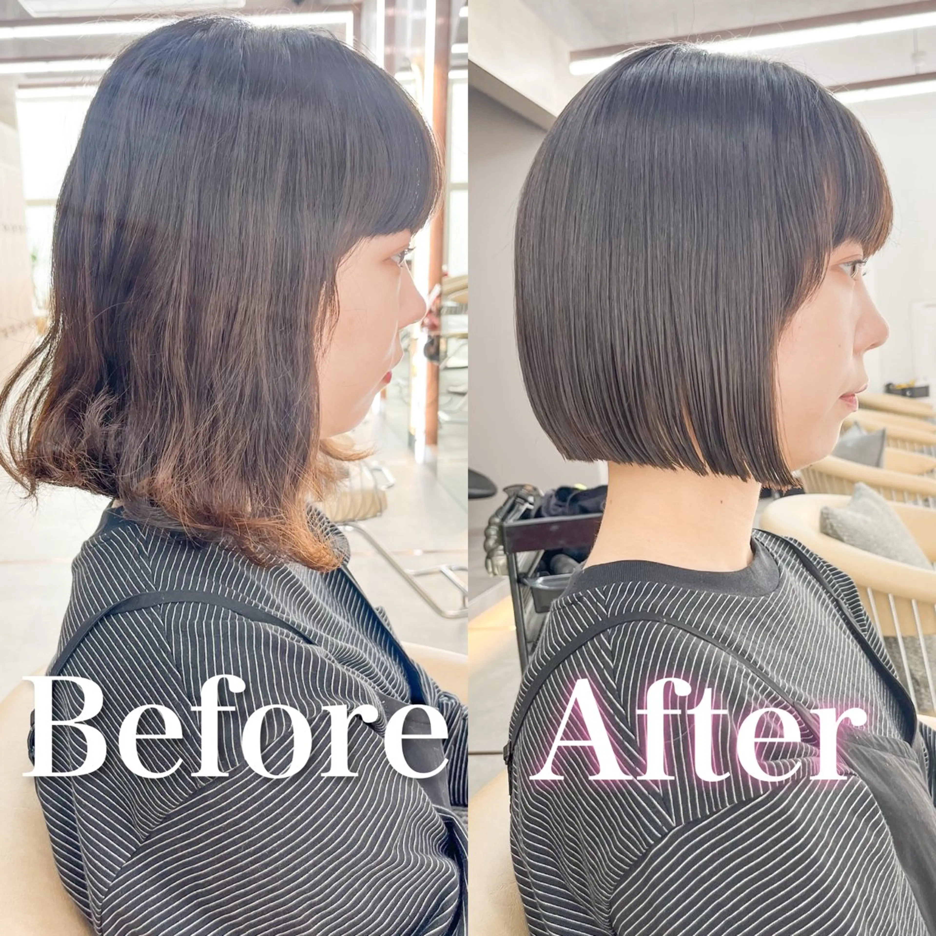 ミディアム ボブ カット 縮毛矯正 トリートメント エリアNo.1ボブ 💟Nanatsuのヘアスタイル