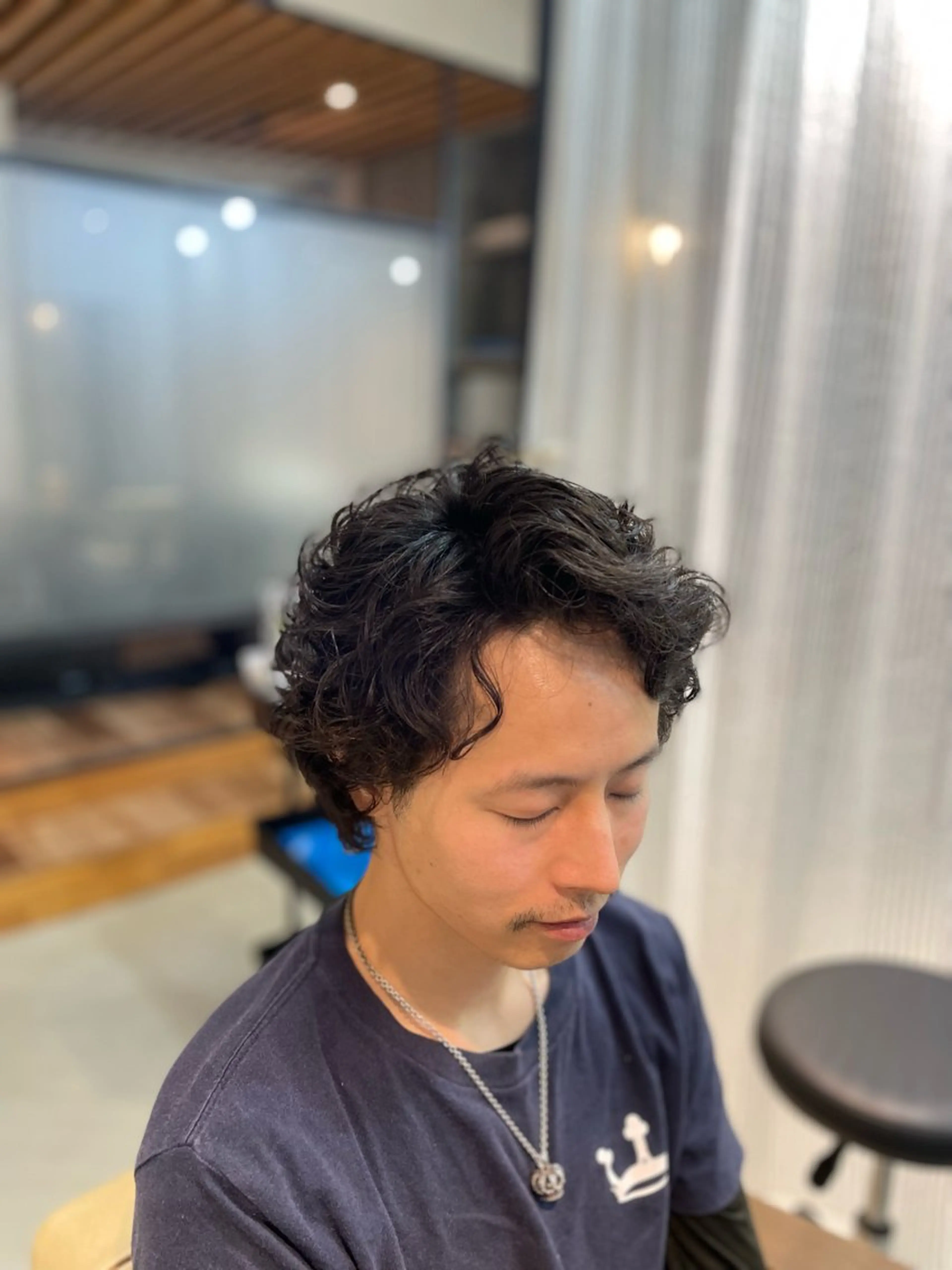 ミディアム パーマ メンズ カット パーマ 清水 保博のヘアスタイル