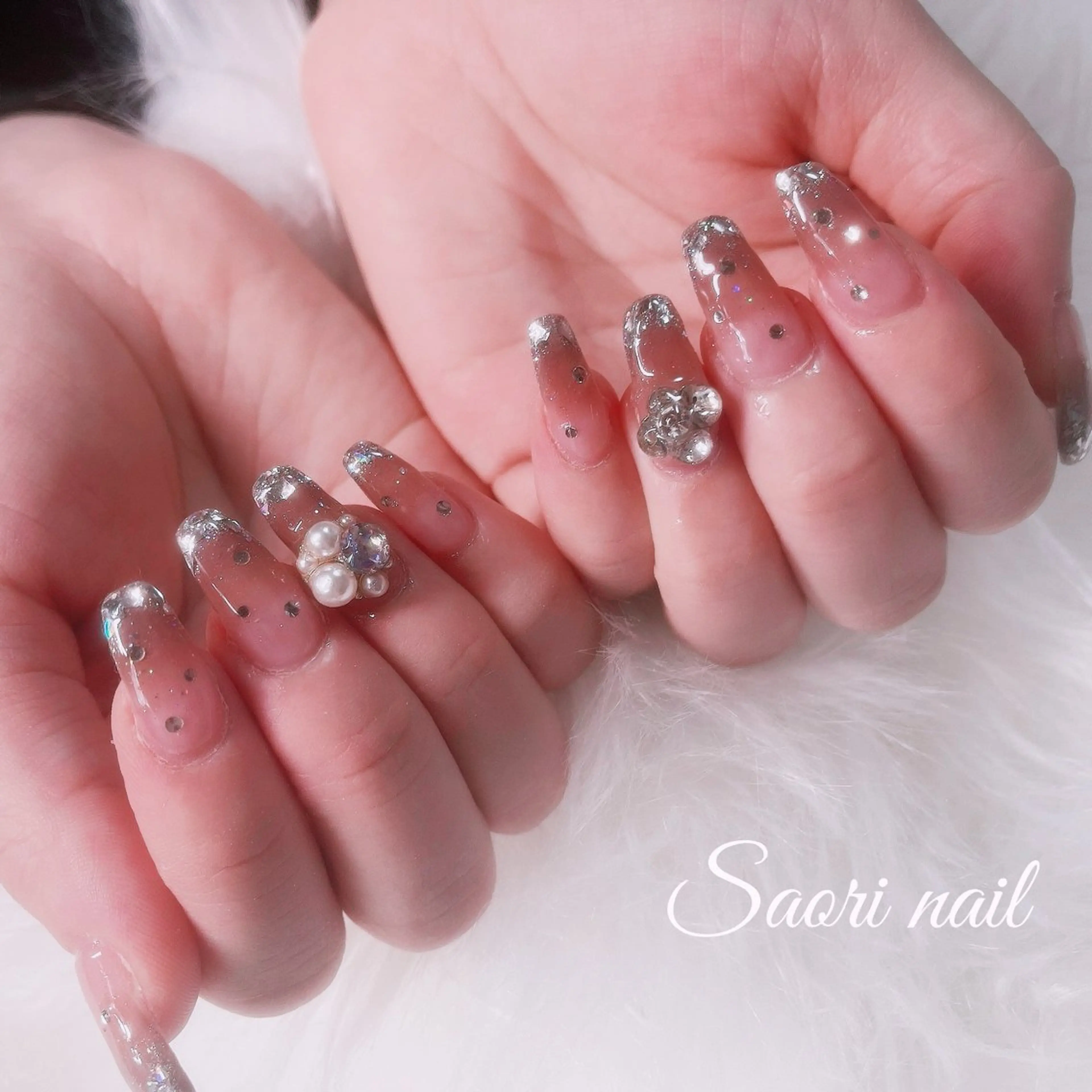ネイル アートネイル フレンチネイル ジェルネイル ガラスフレンチ 韓国ネイル SAORI NAIL /長さ出し専門店のネイルデザイン