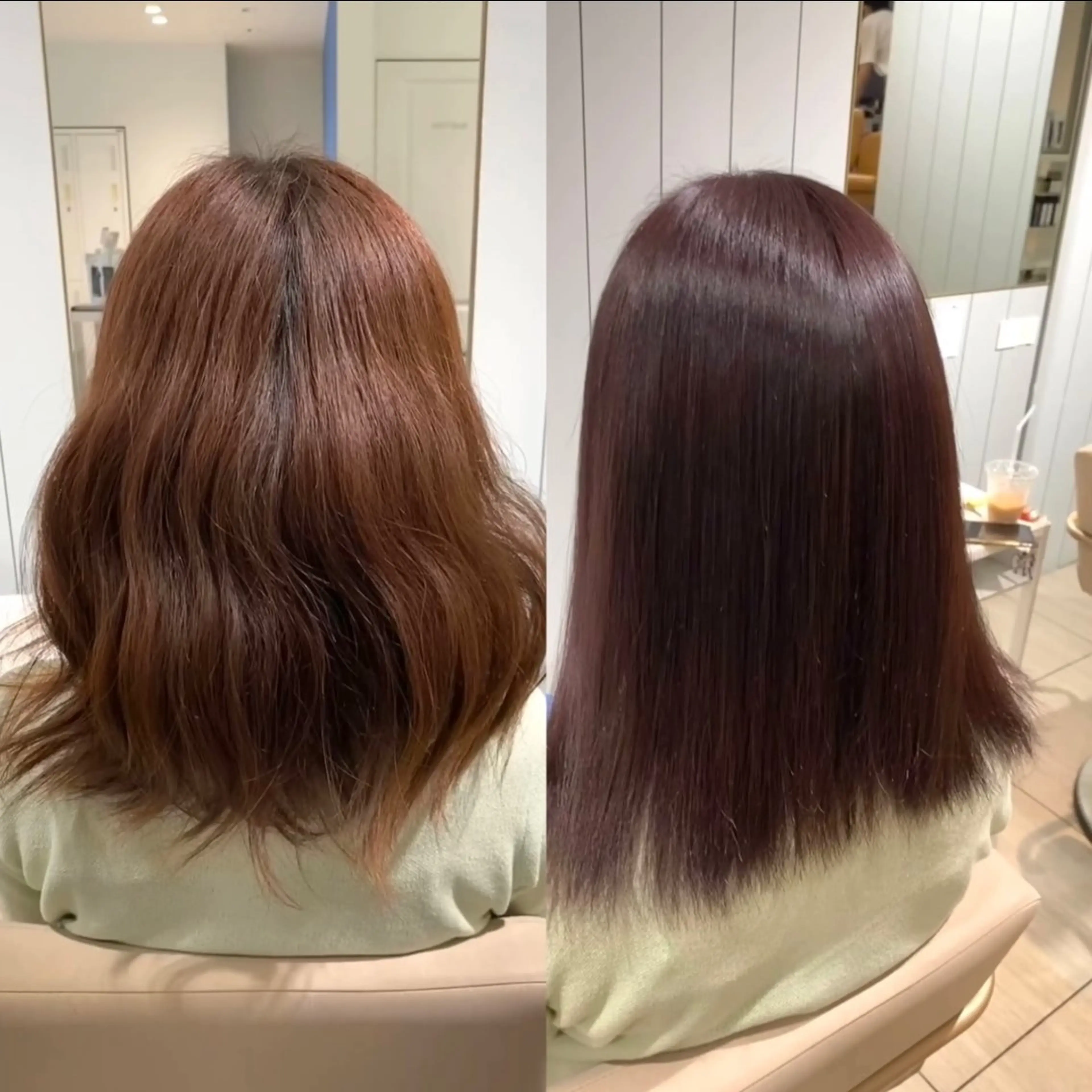 ミディアム カラー 髪質改善 縮毛矯正 ヘアカラー 縮毛矯正 韓国風レイヤーカット 💎髪質改善"yuiのヘアスタイル