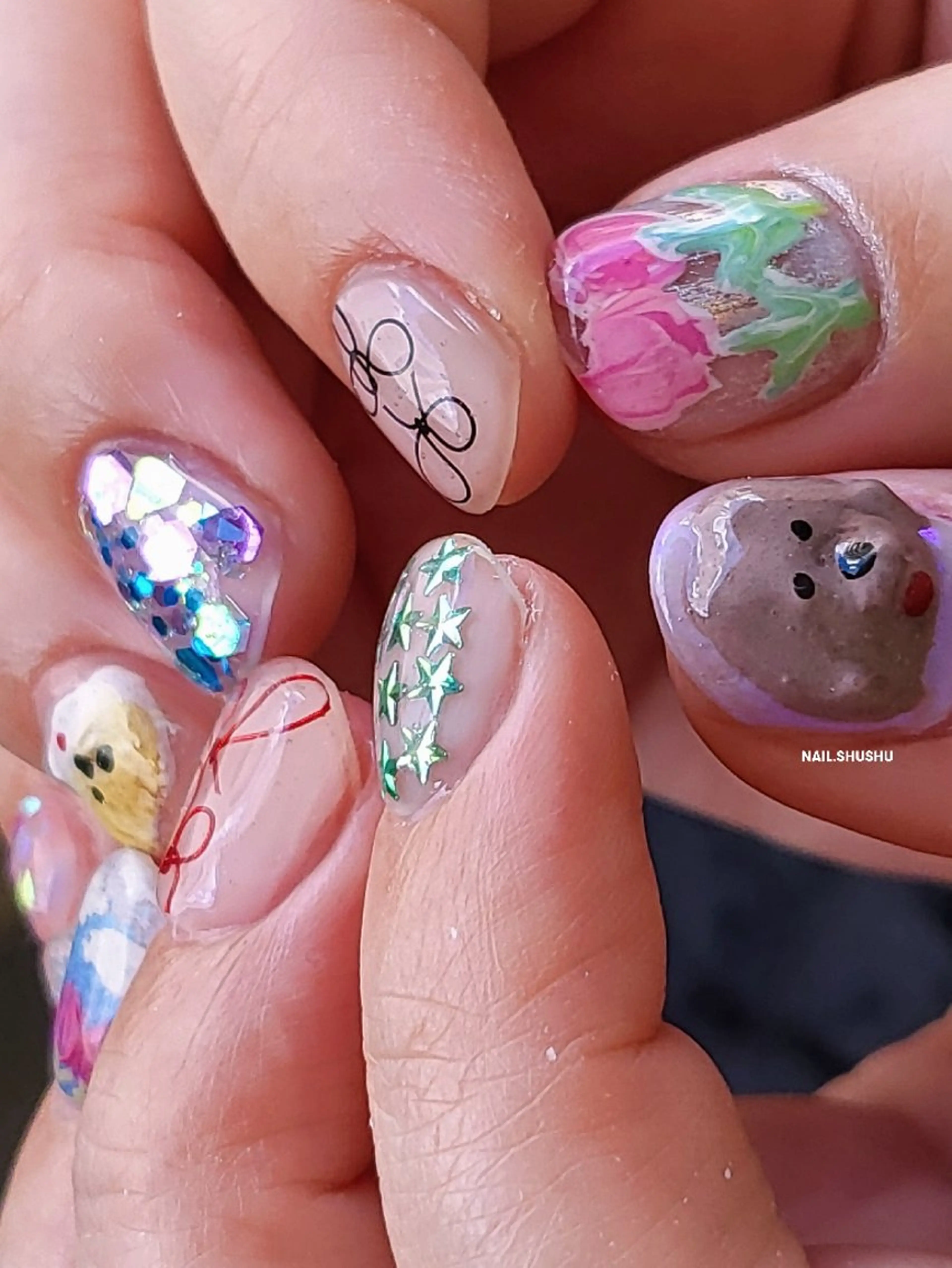 ネイル ハンドネイル 3dパーツ/流行り 👧shushu❤️のネイルデザイン