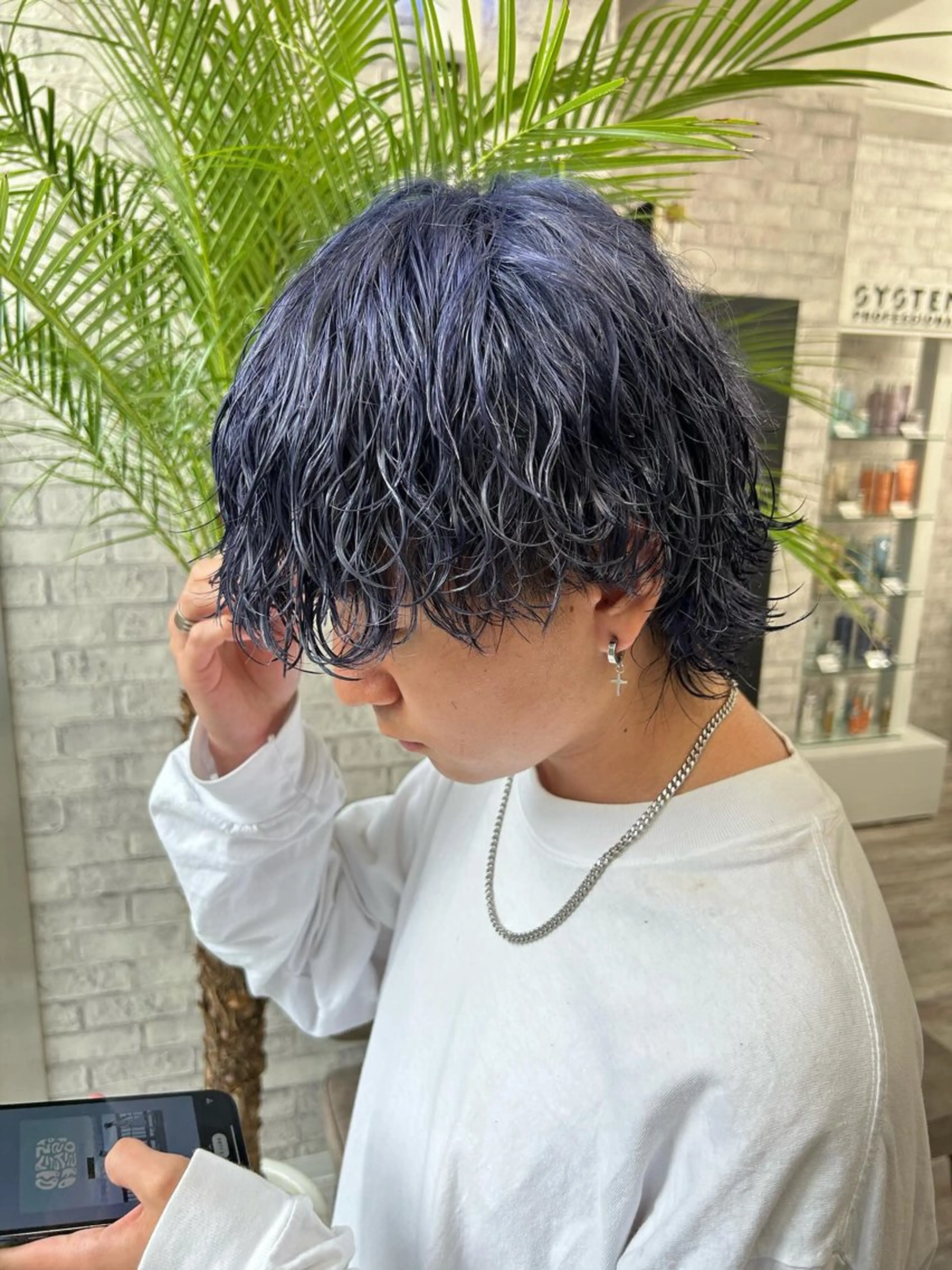 カラー パーマ メンズ ニュアンス/フェザー /ウルフ/伶馬のヘアスタイル