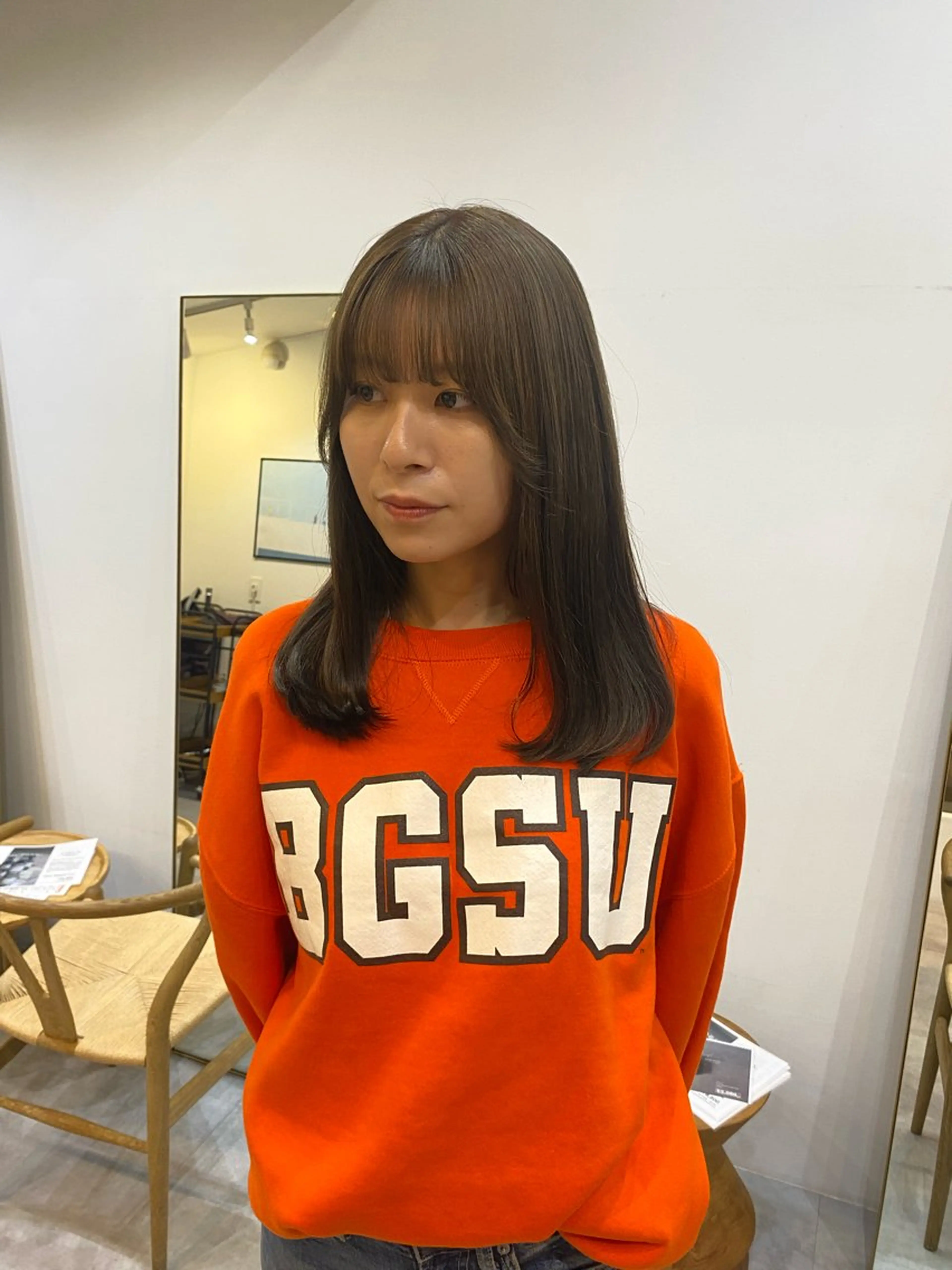 カラー ベージュカラー 透明感カラー オリーブベージュ 似合わせレイヤー、 透けカラー/杉本花のヘアスタイル