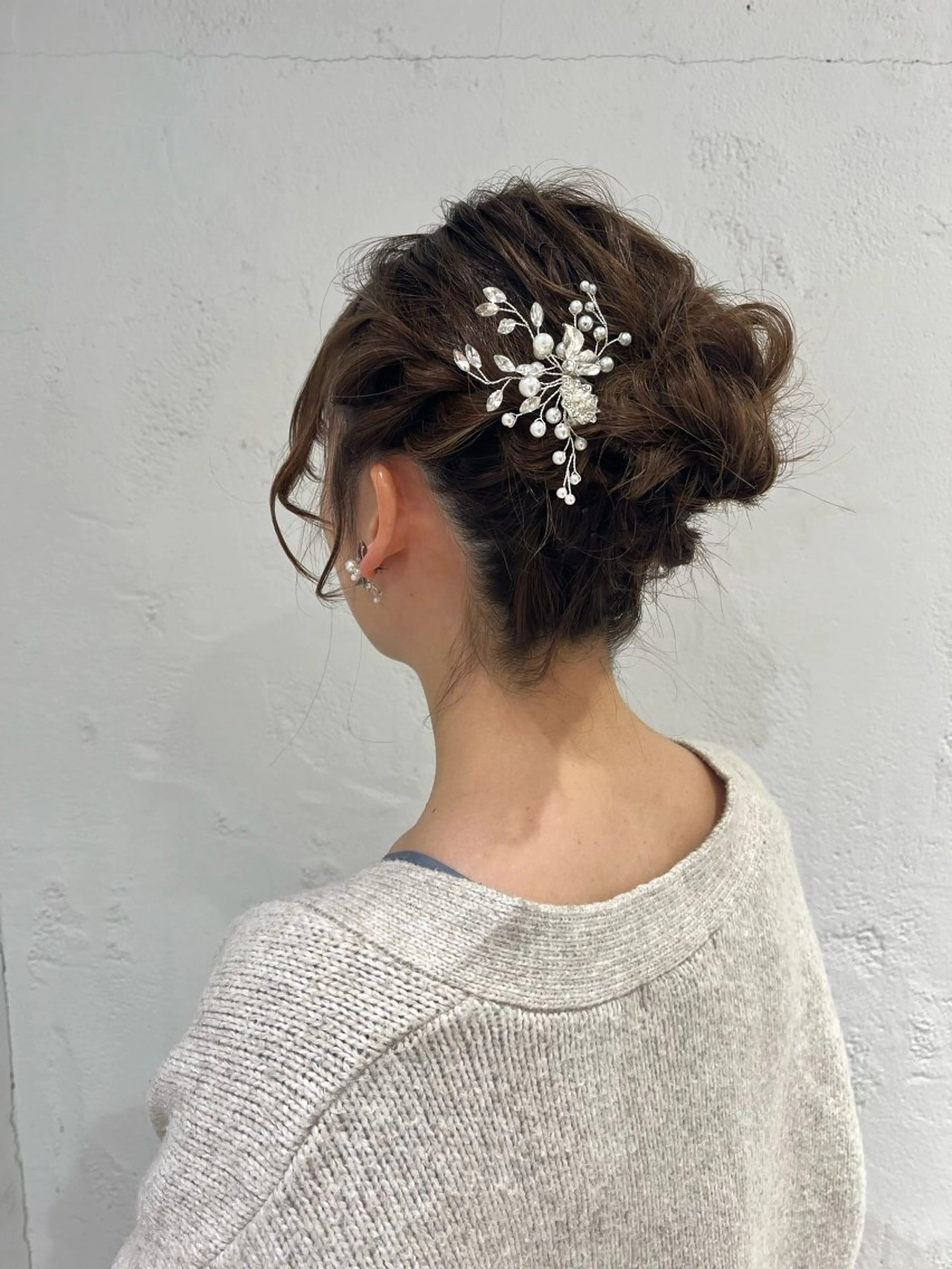 ミディアム ヘアアレンジ お団子ヘア ボブ ヘアセット 透明感カラー/ 髪質改善/レイヤーのヘアスタイル