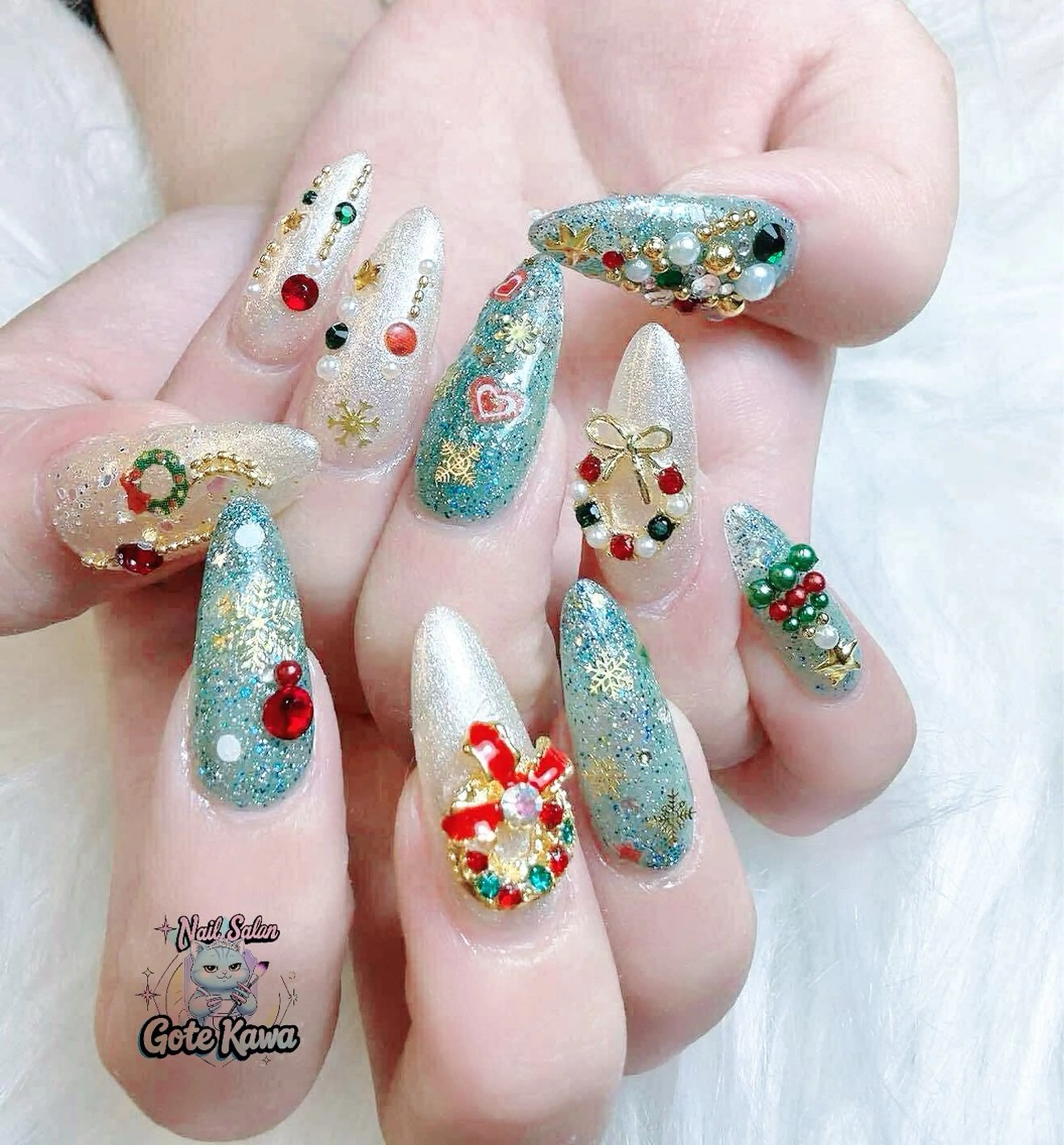 ネイル アートネイル 長さ出し キラキラネイル ピンク リボン ハンドネイル ハンドケア Gote Kawa nail salonのネイルデザイン