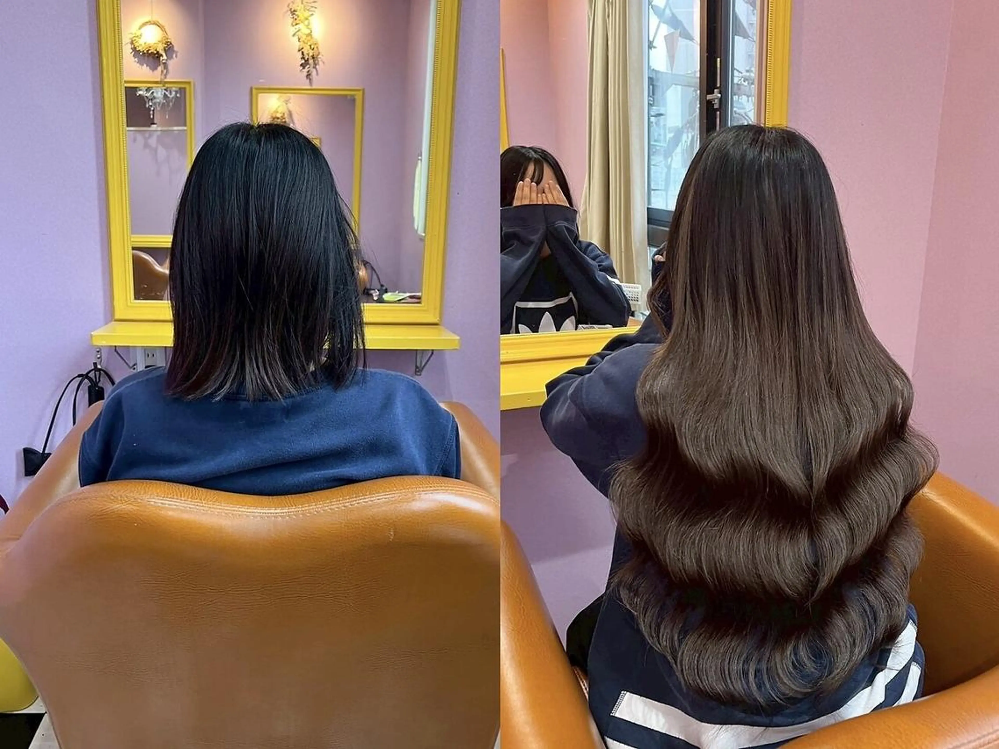 ロング ヘアアレンジ カラー アディクシーカラー バレイヤージュ ブリーチ イルミナカラー パープルカラー チビ編み込みエクステ シールエクステのヘアスタイル