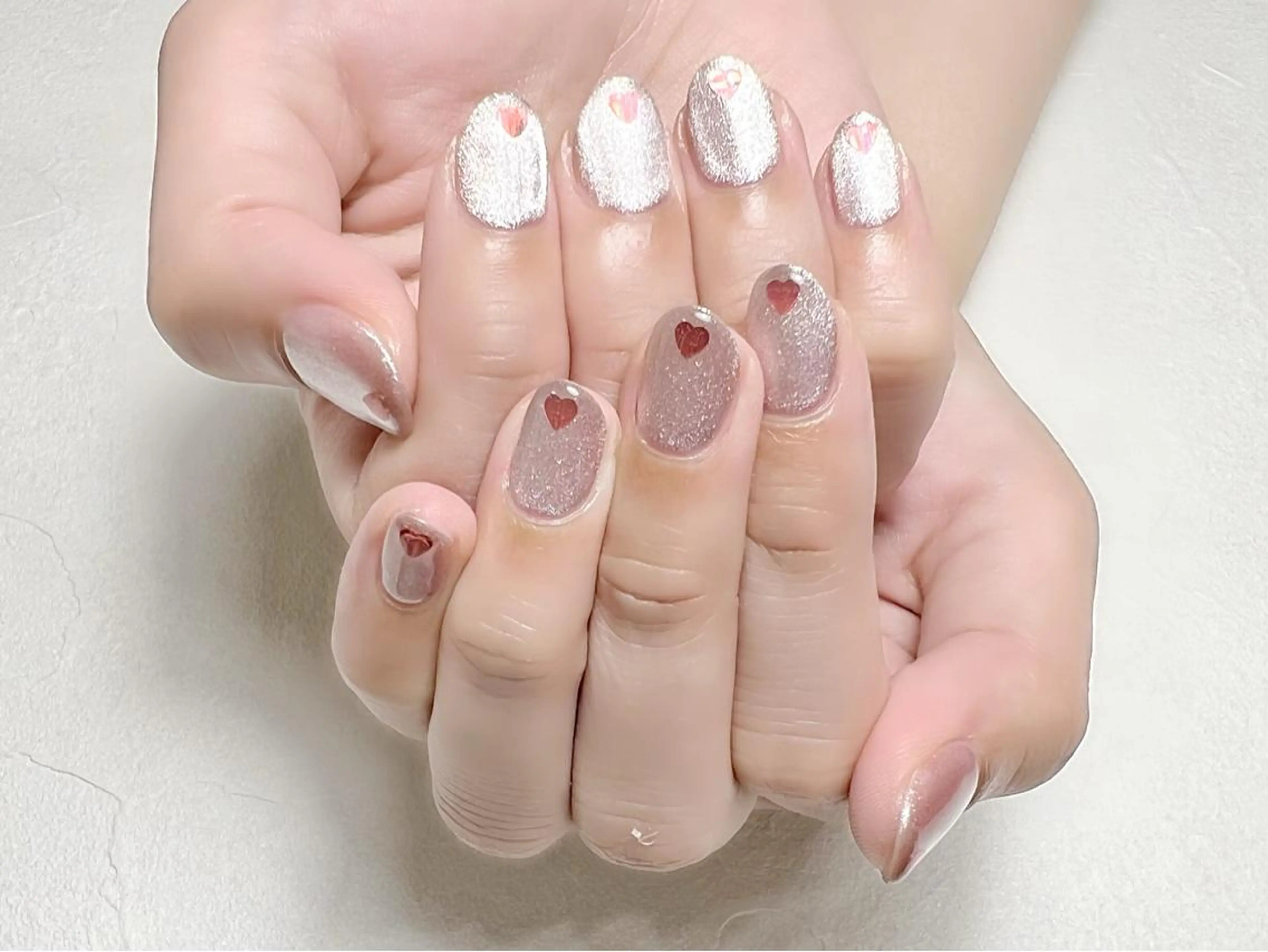 ネイル ハート マグネットネイル オフィスネイル ピンク rouse nail RISATOのネイルデザイン