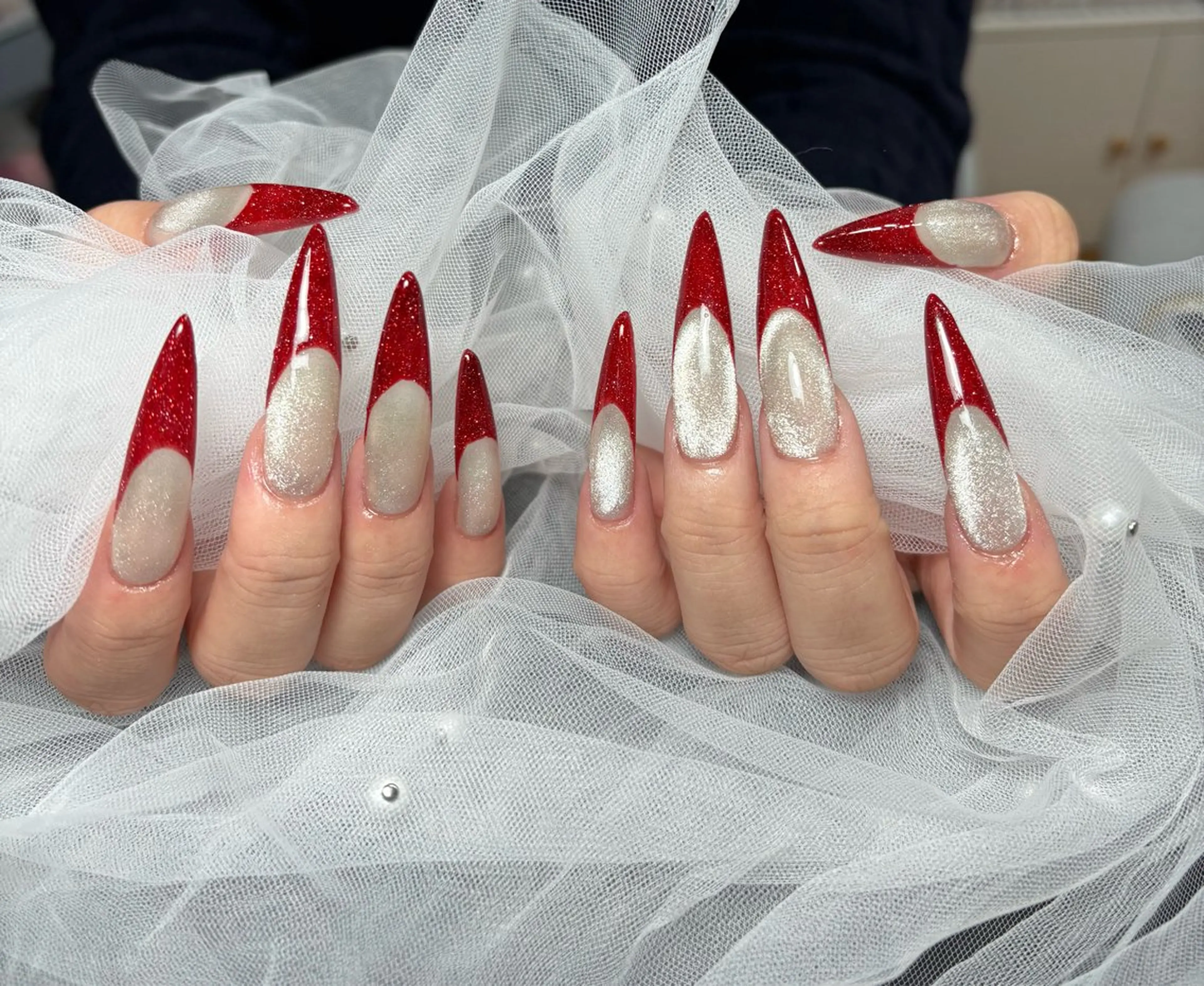 ネイル アートネイル 長さ出し ジェルネイル マグネットネイル ニュアンスネイル なな_ CloudyChanのネイルデザイン