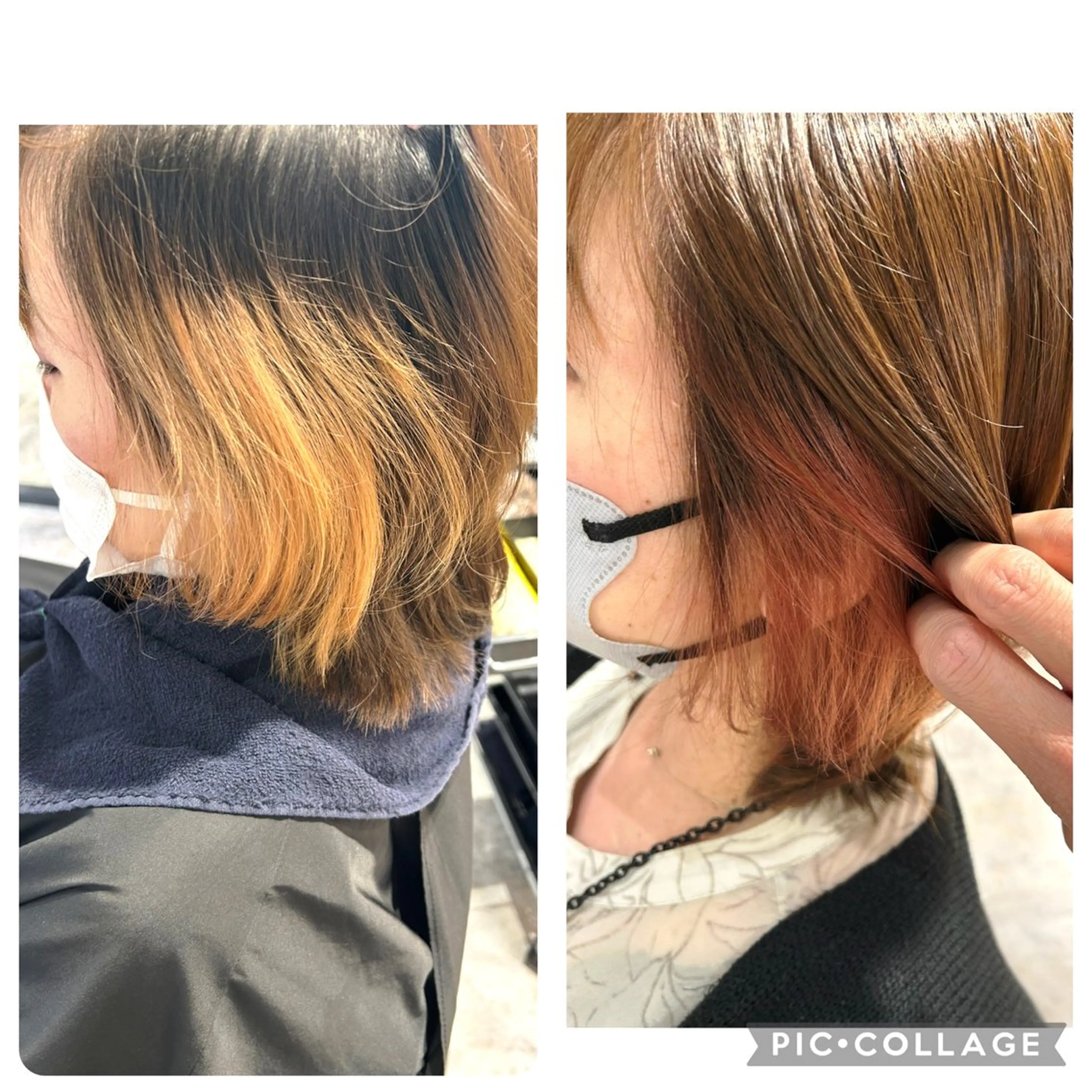 ミディアム カラー イヤリングカラー オレンジ ピンクカラー 山田 守のヘアスタイル