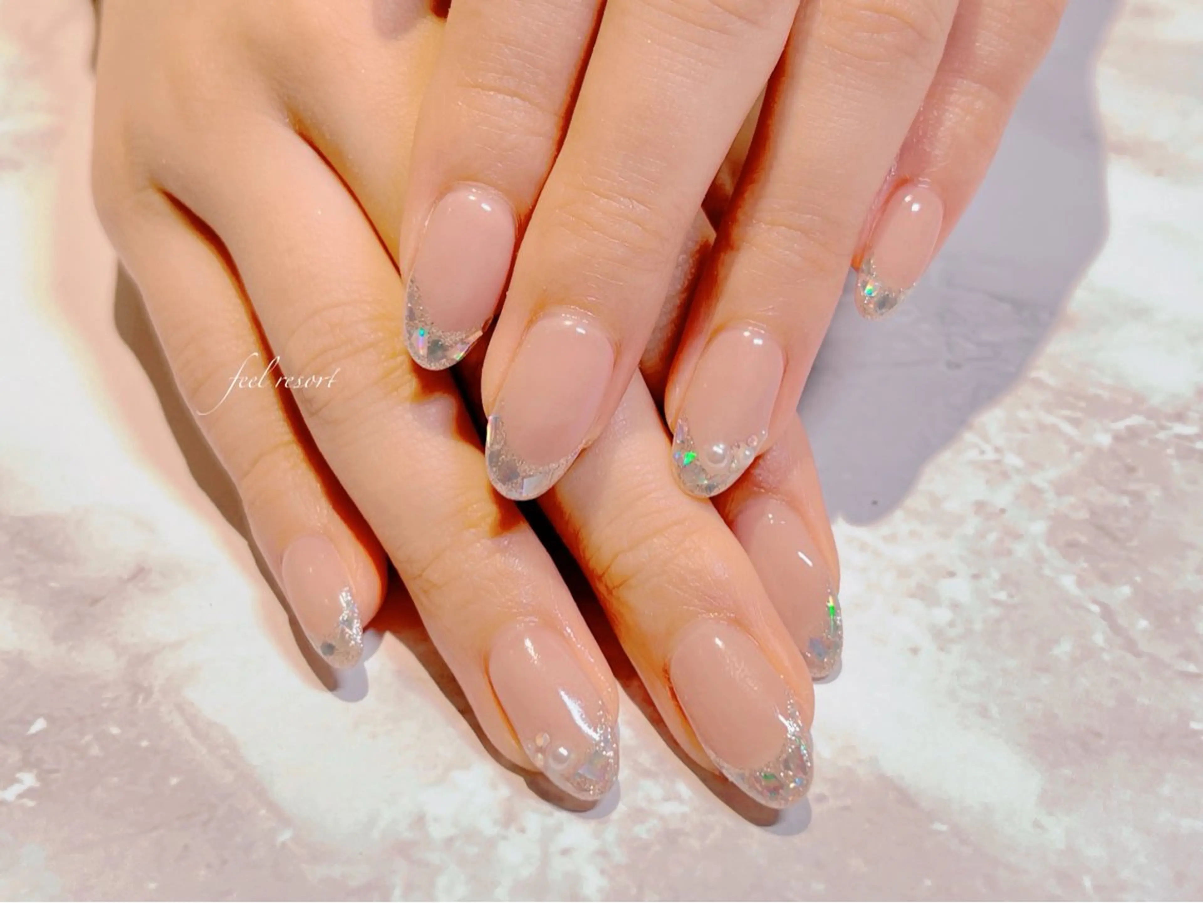 ネイル 長さ出し フットネイル フレンチネイル ジェルネイル ガラスフレンチ ハンドネイル Lien（リアン） 銀座駅6分のネイルデザイン