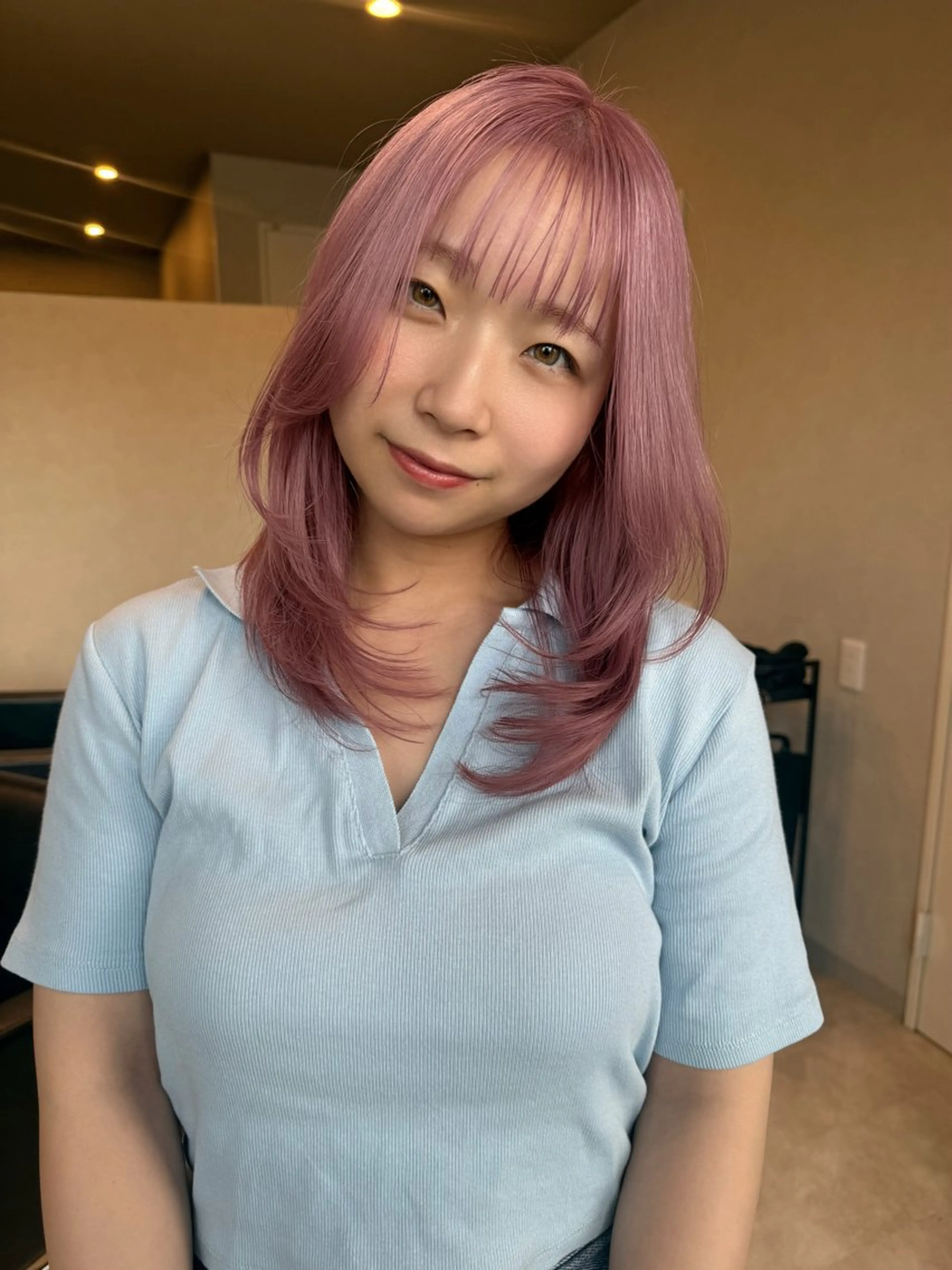 ミディアム カラー ピンクカラー ヘアカラー 透明カラー/レイヤー misaki °＊のヘアスタイル