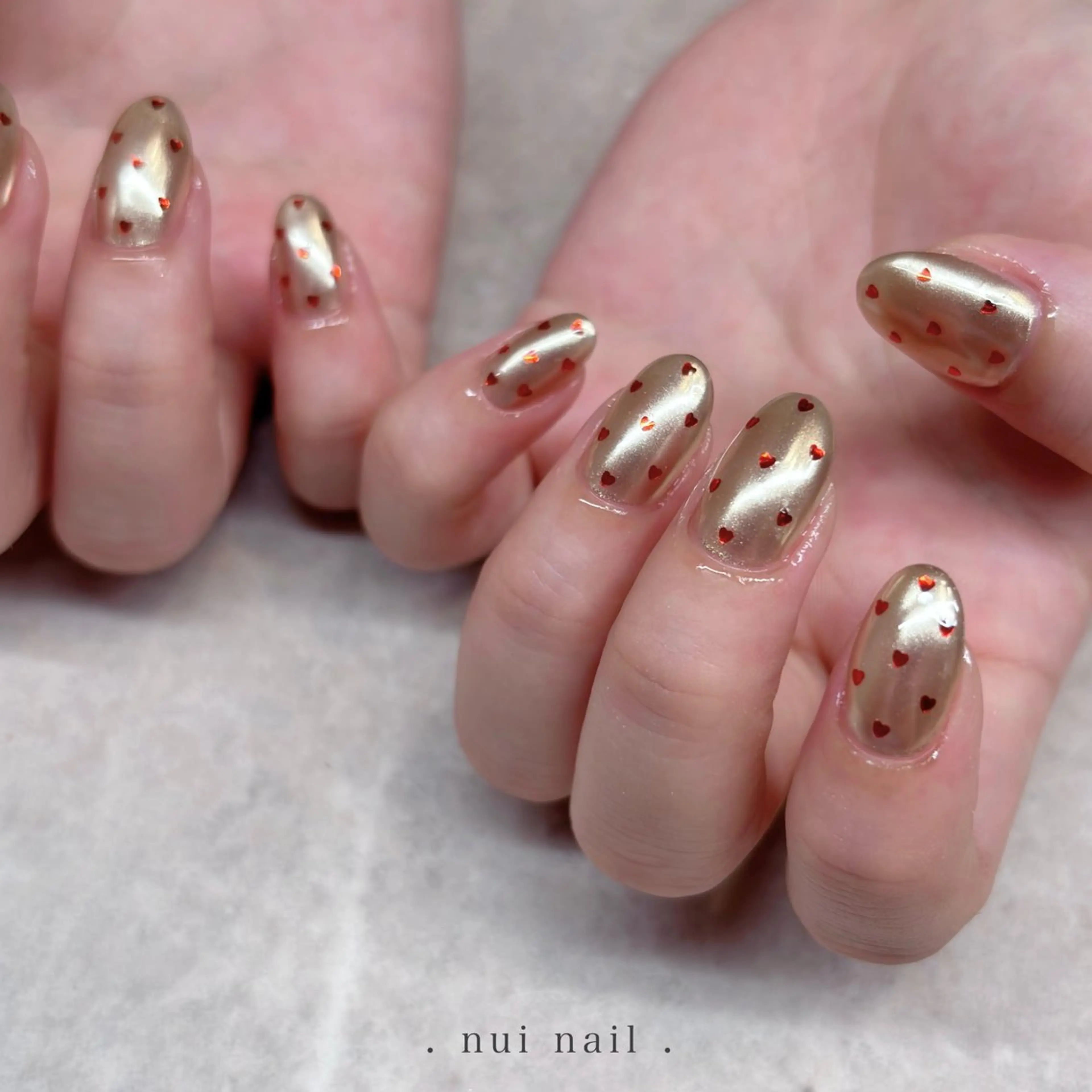 ネイル ハート ミラーネイル ハンドネイル nui nailのネイルデザイン