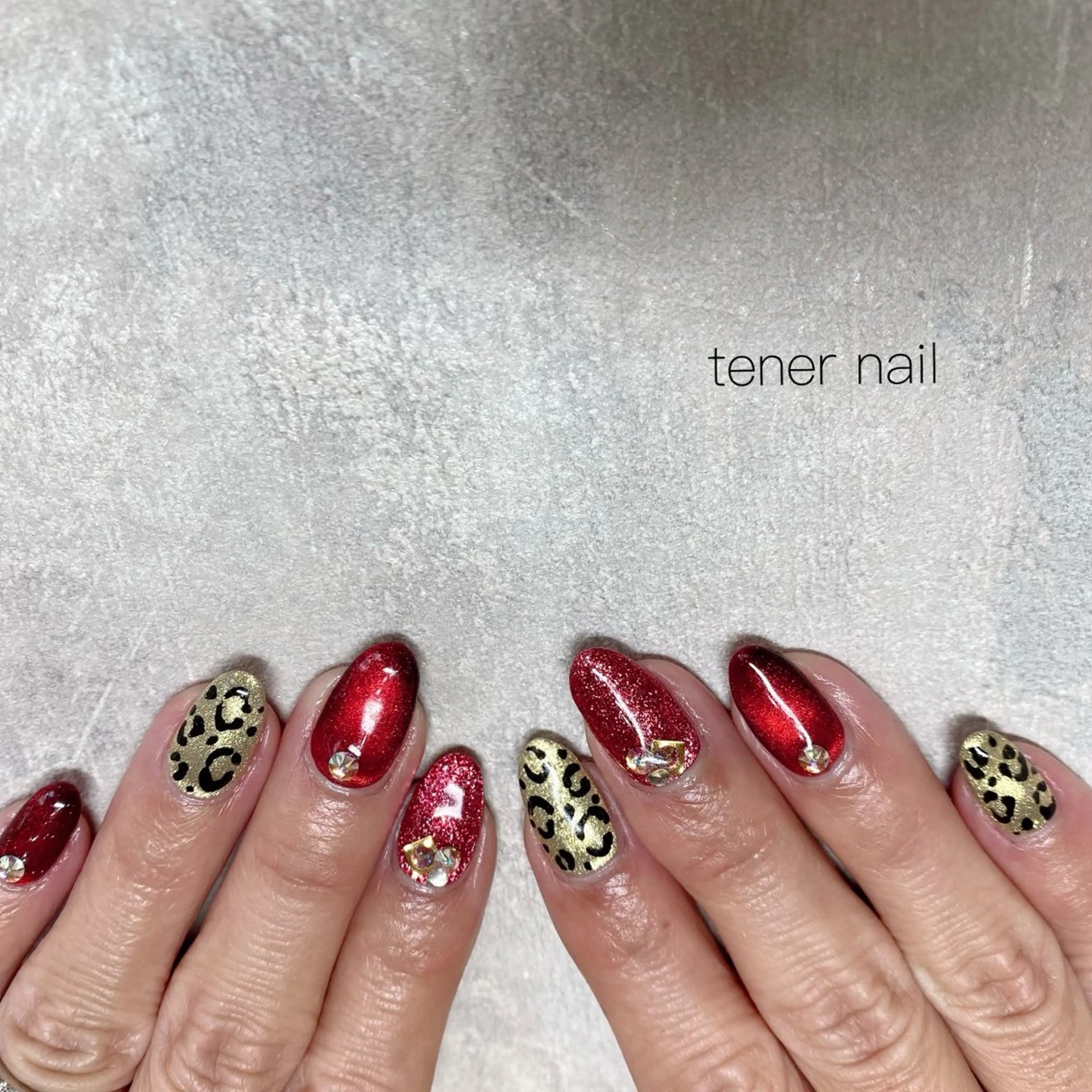 ネイル アニマル柄 マグネットネイル 赤色 ハンドネイル テネルネイル tener nailのネイルデザイン