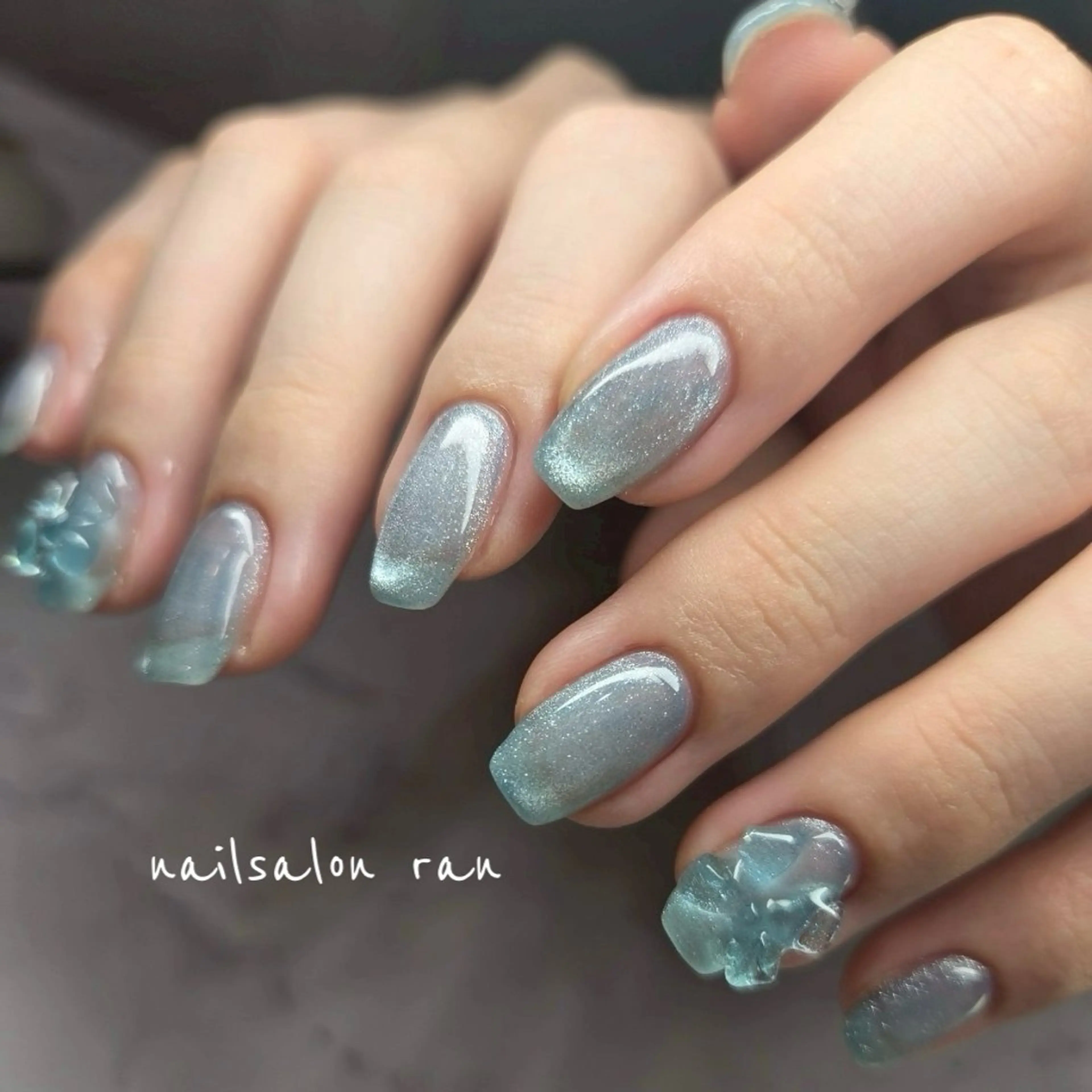 ネイル ブルー マグネットネイル マグネットワンカラー ワンカラーネイル ハンドネイル nailsalon ranのネイルデザイン