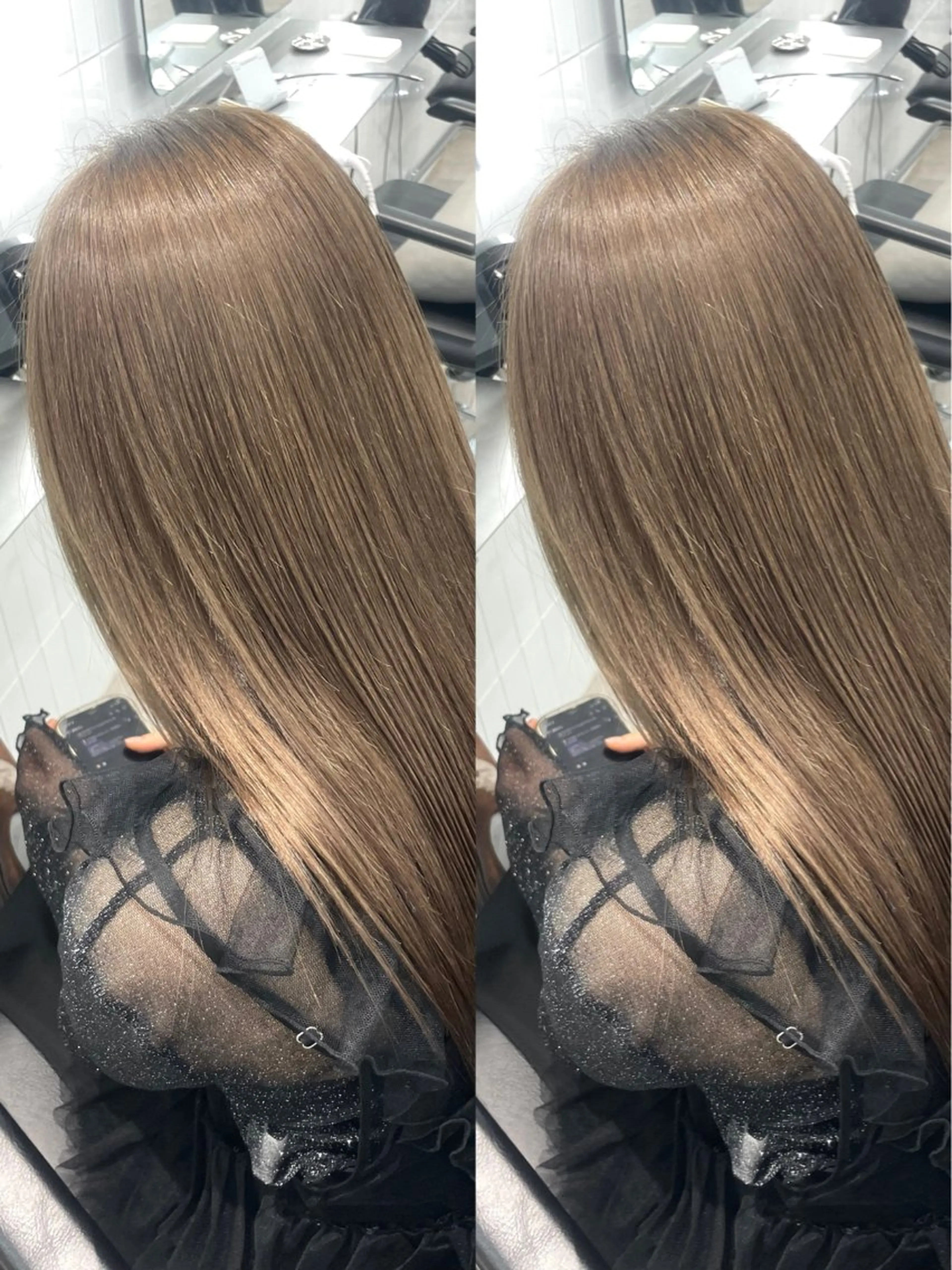 ロング カラー ベージュカラー グレージュ ミルクティーベージュ オリーブベージュ ヘアカラー 表参道/ハイライト バレイヤージュのヘアスタイル