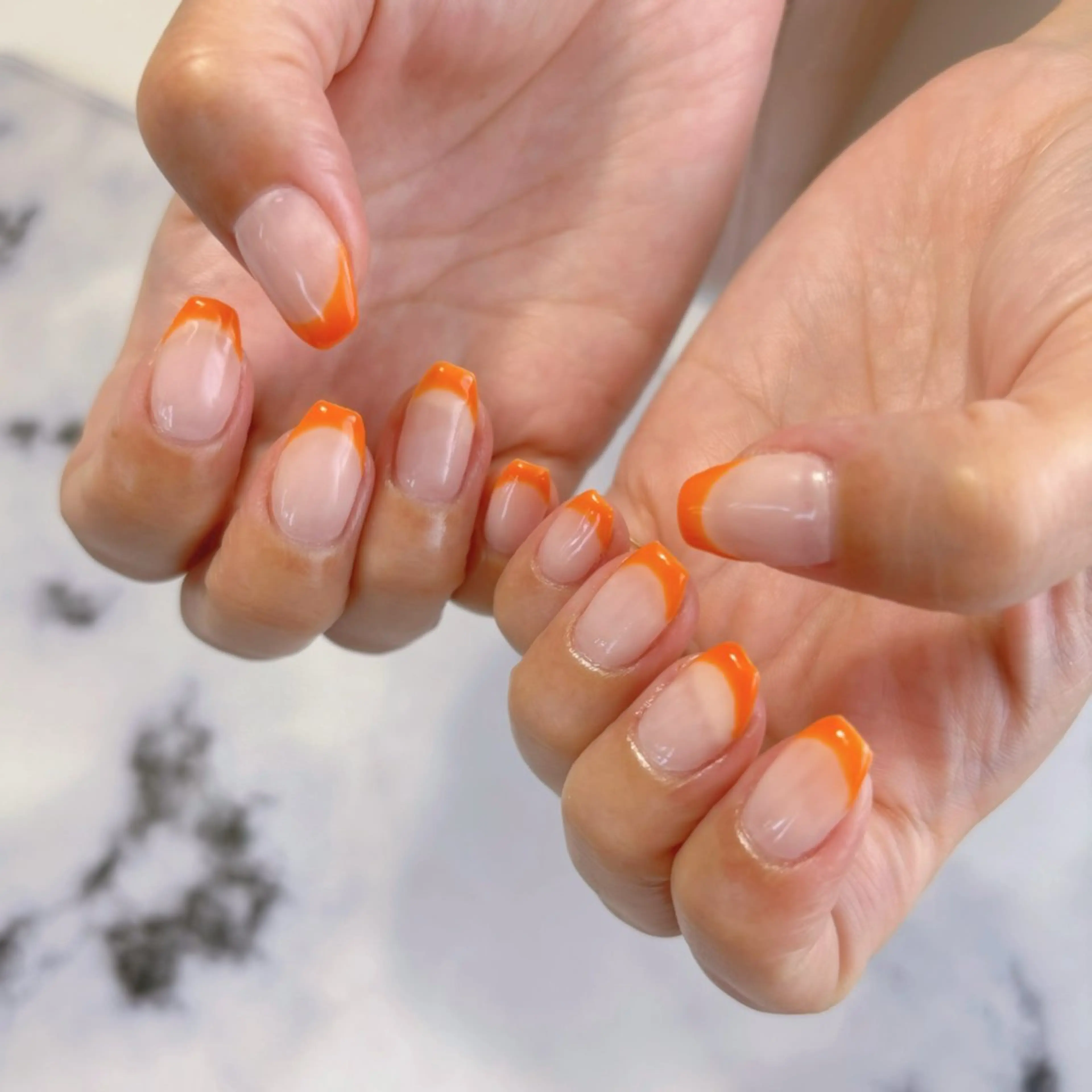ネイル フレンチネイル ジェルネイル オレンジ 夏ネイル 菊地 侑のネイルデザイン