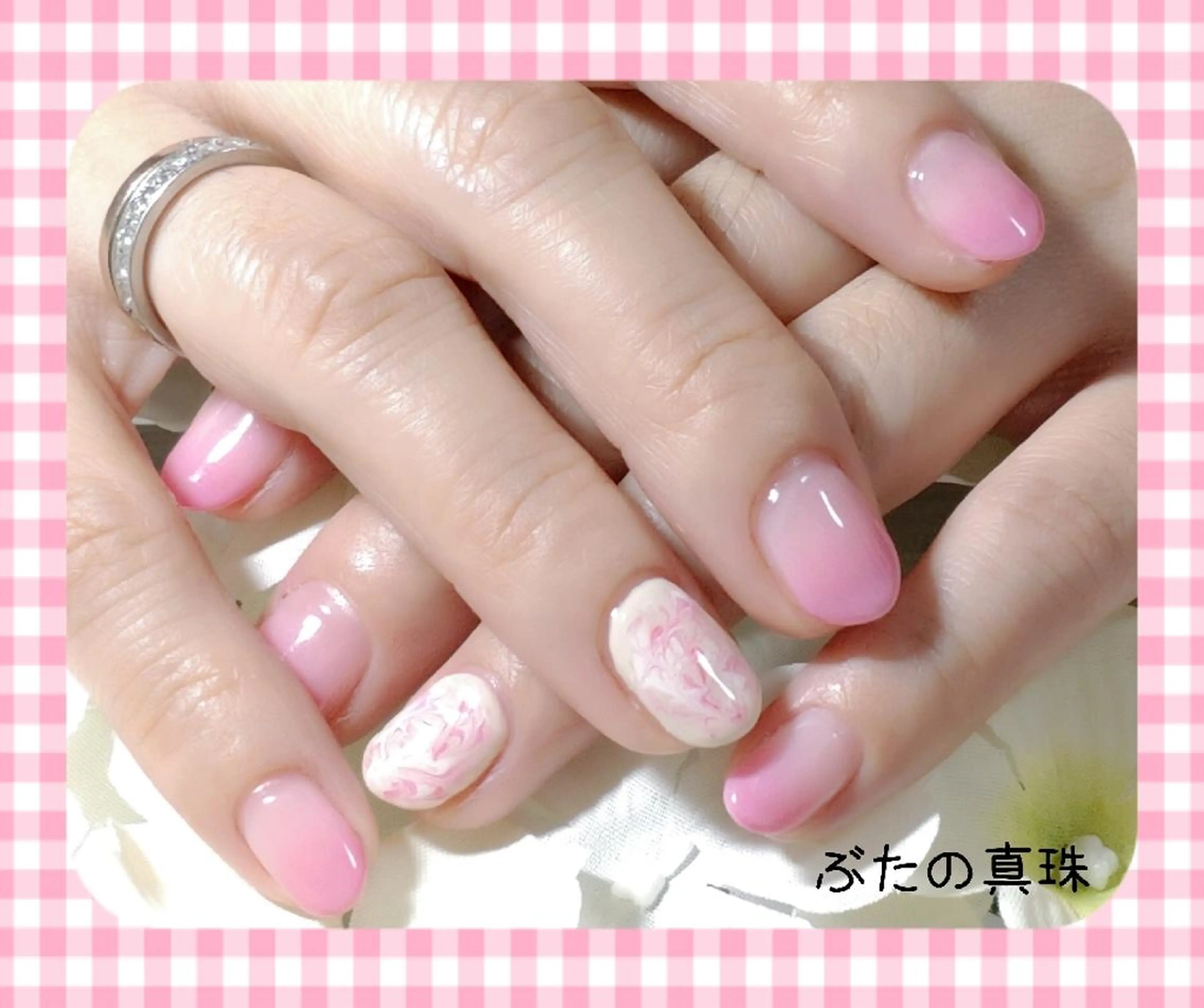 ネイル 大理石ネイル(マーブル) ワンカラーネイル ピンク ハンドネイル 林 珠里のネイルデザイン