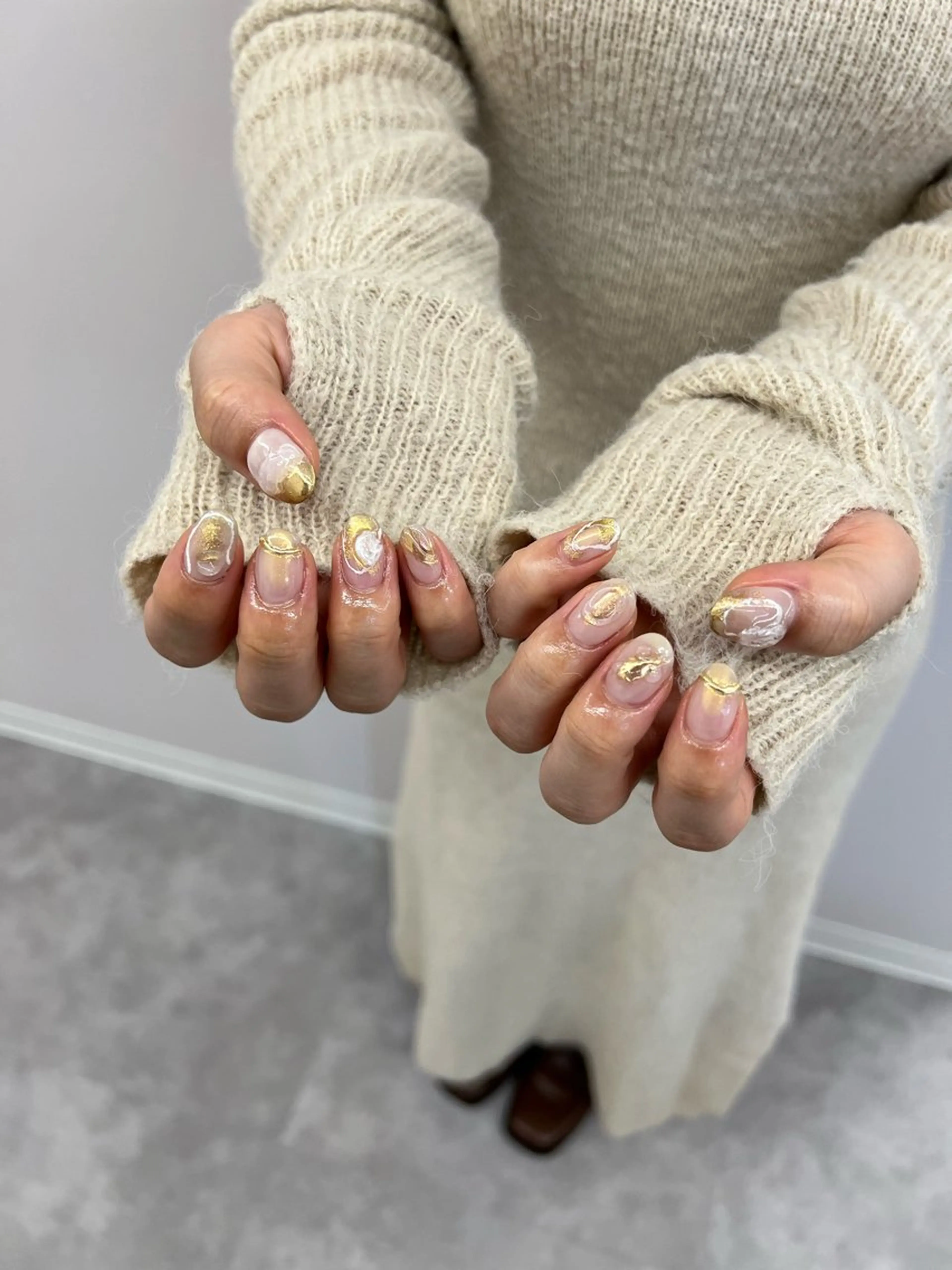 ネイル ジェルネイル 韓国ネイル ニュアンスネイル パラジェル リボン Bana_ Nailのネイルデザイン