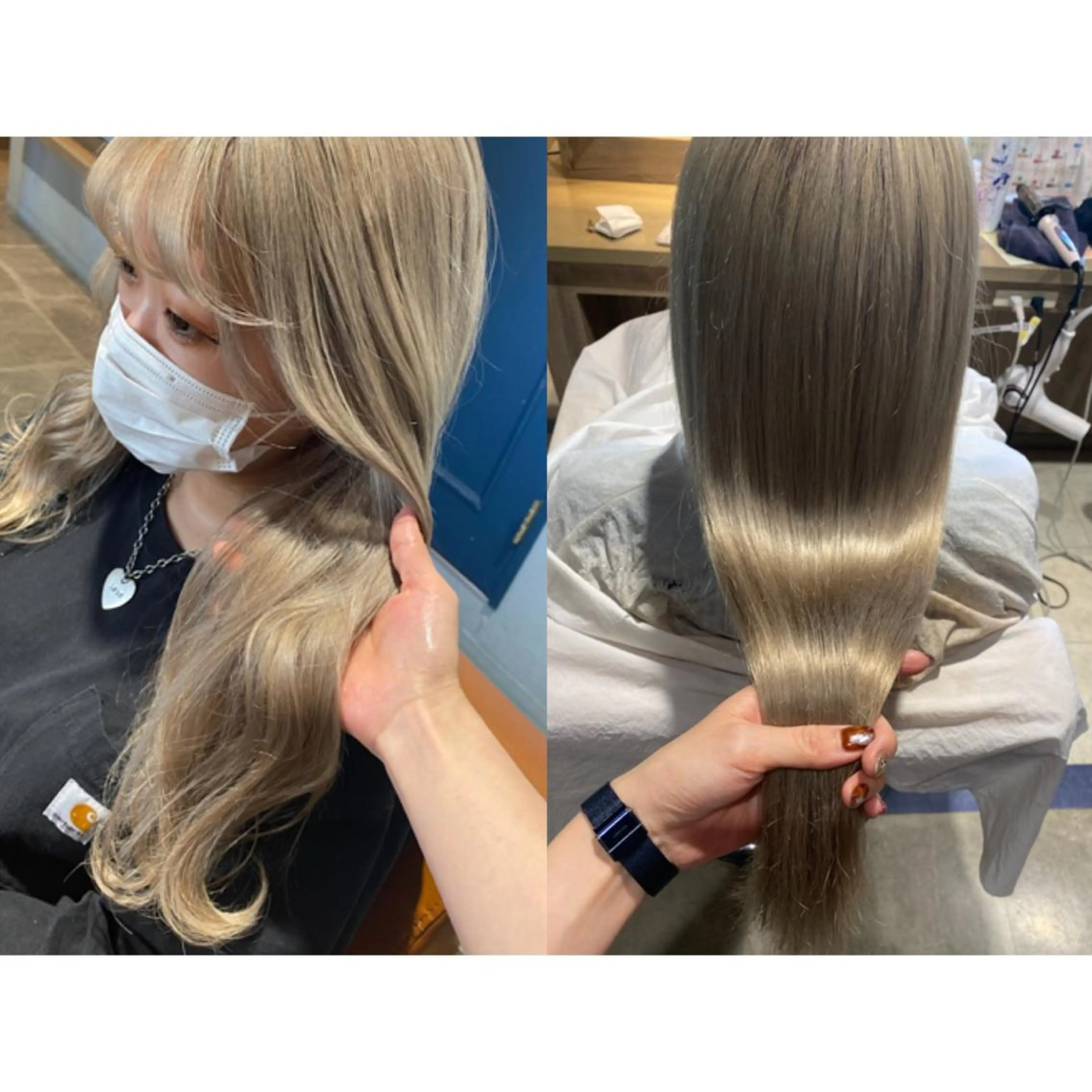 カラー ベージュカラー ブリーチ ホワイトベージュ カット ヘアカラー 🐻結んで可愛い hair EMI🐻のヘアスタイル