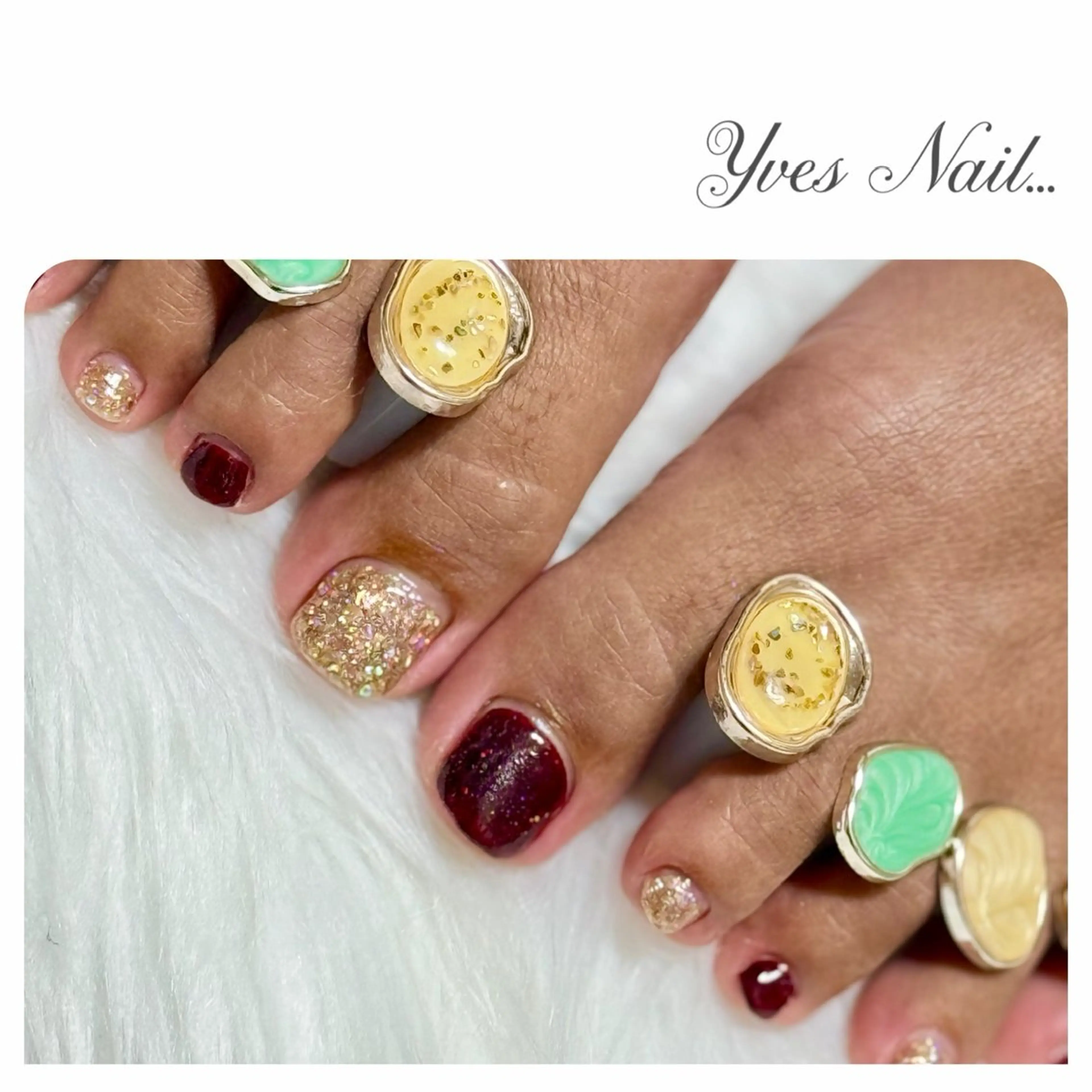 ネイル ボルドー ラメ(グリッター) フットネイル kanno yのネイルデザイン