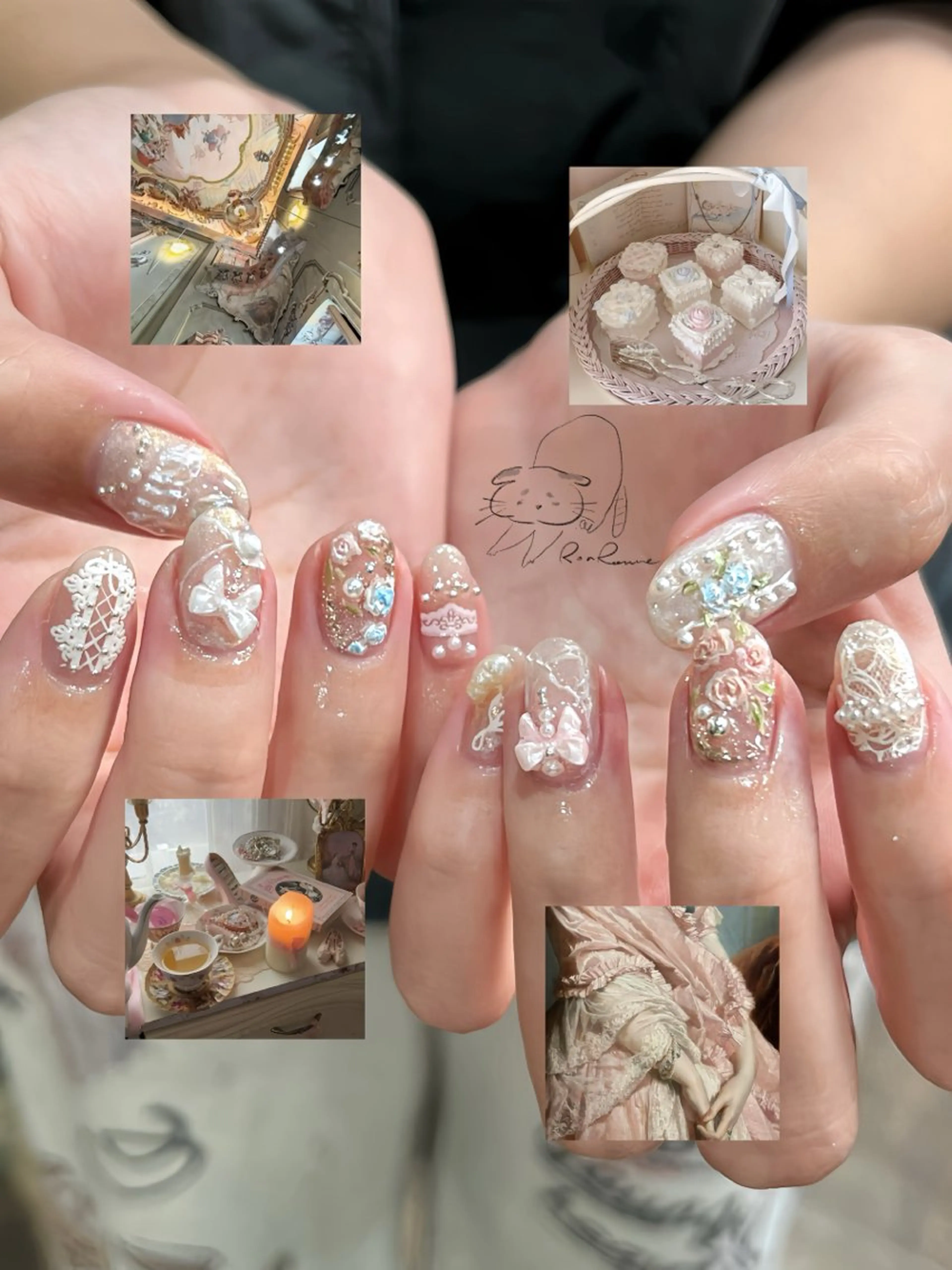 ネイル オーロラネイル 長さ出し フレンチネイル ジェルネイル ミラーネイル ハンドネイル ronronne .のネイルデザイン