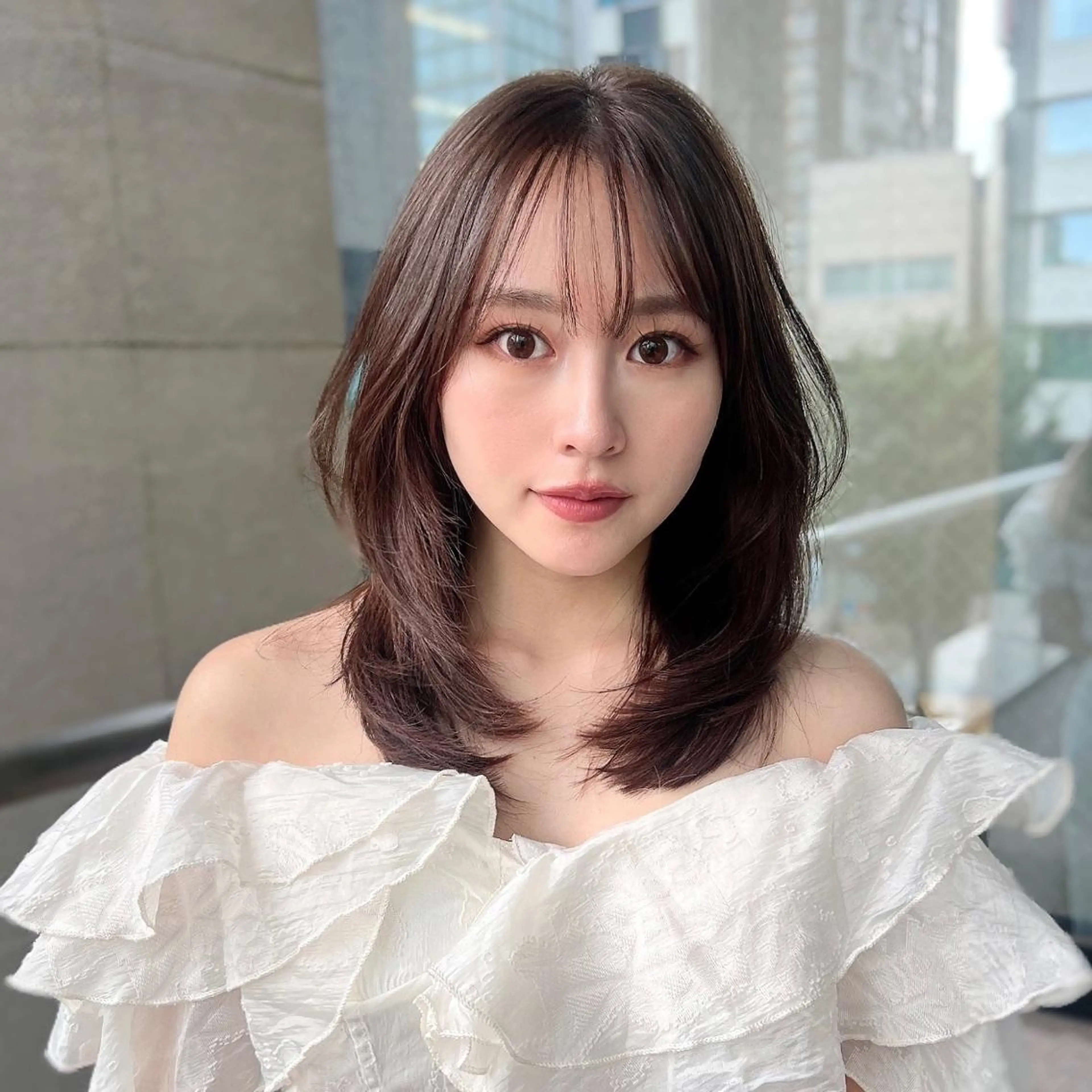 ミディアム カラー 韓国ヘア♡ 顔まわりカットayaのヘアスタイル