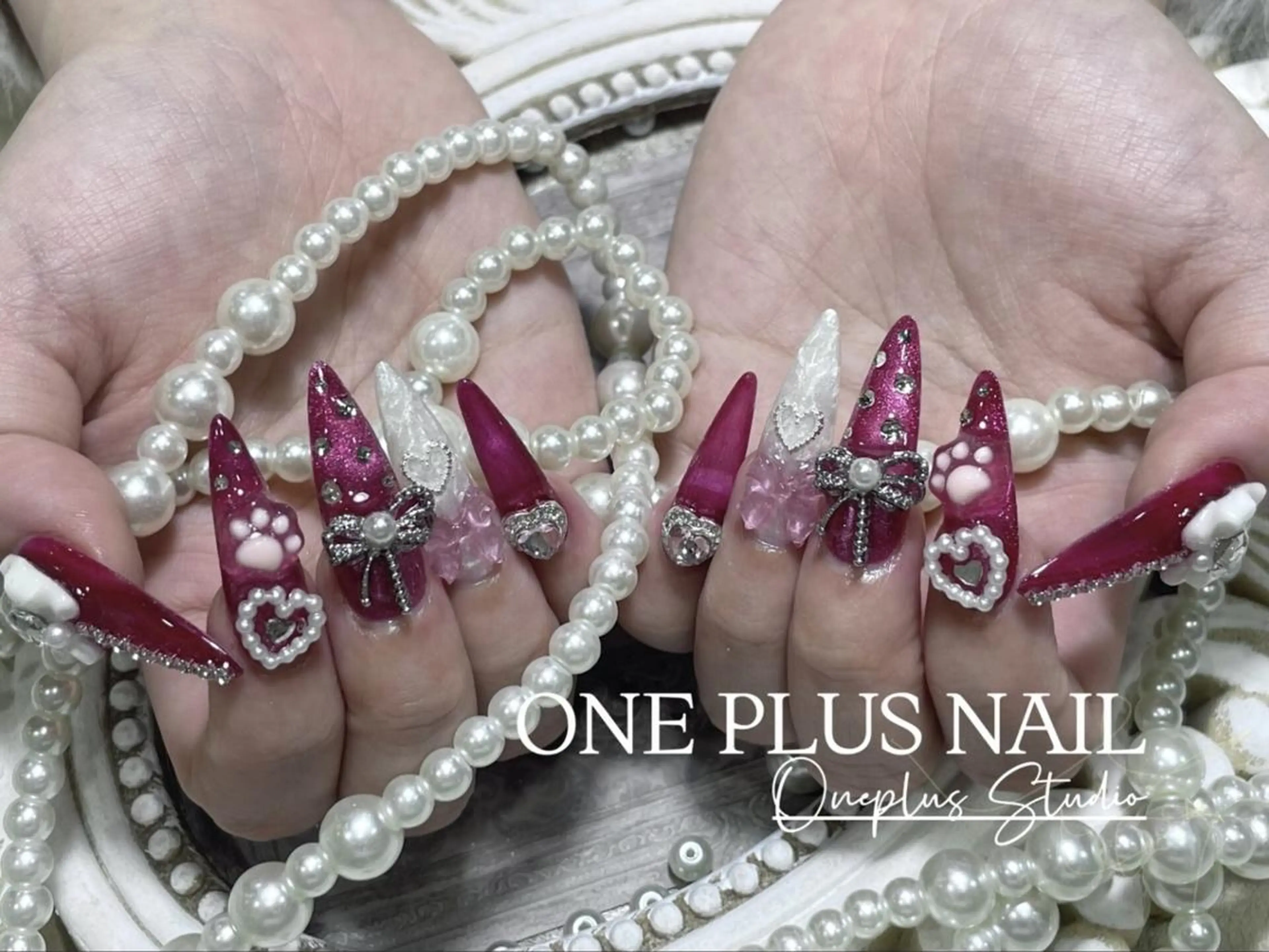 ネイル チークネイル ドット フラッシュネイル ハート 氷ネイル・うるうるネイル ハンドネイル One Plus Nail Salonのネイルデザイン